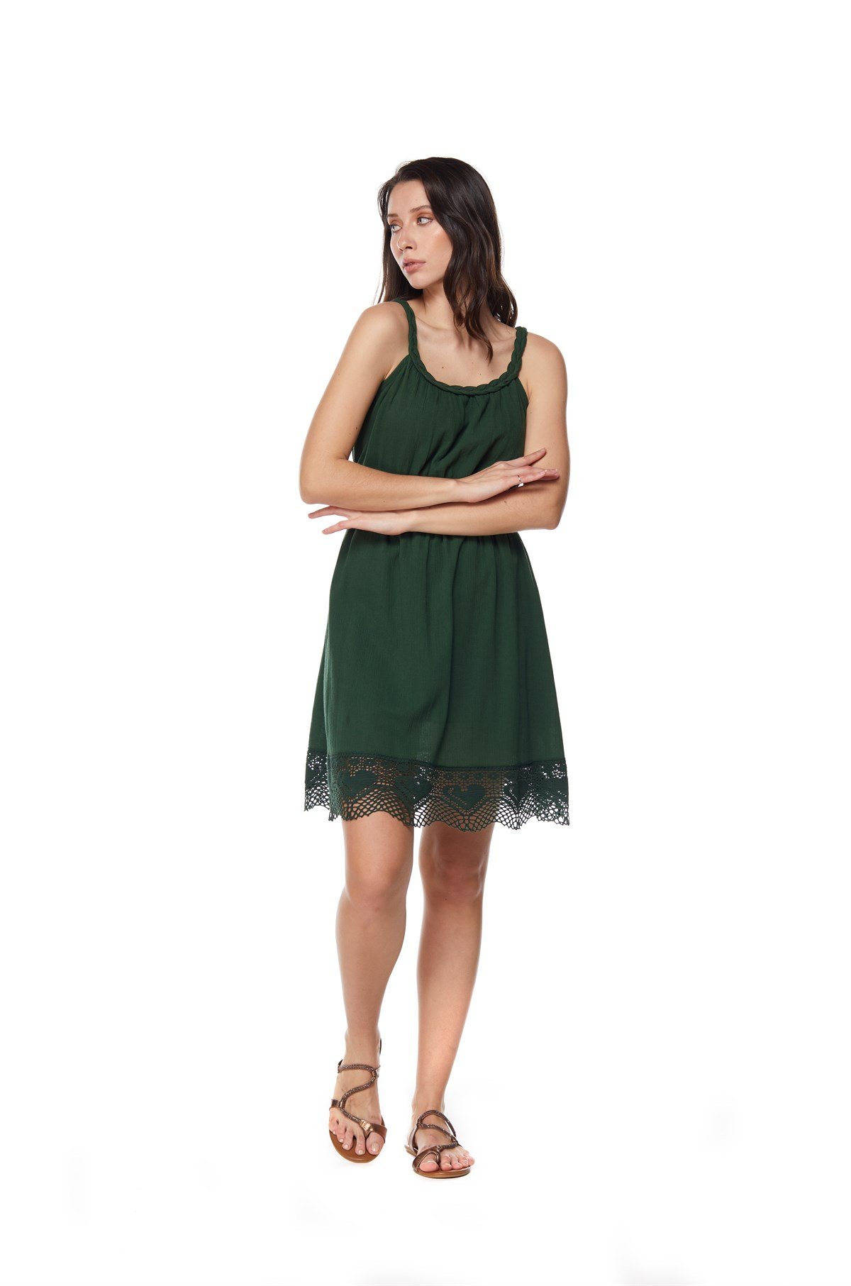 Yeşil Askılı Mini Elbise