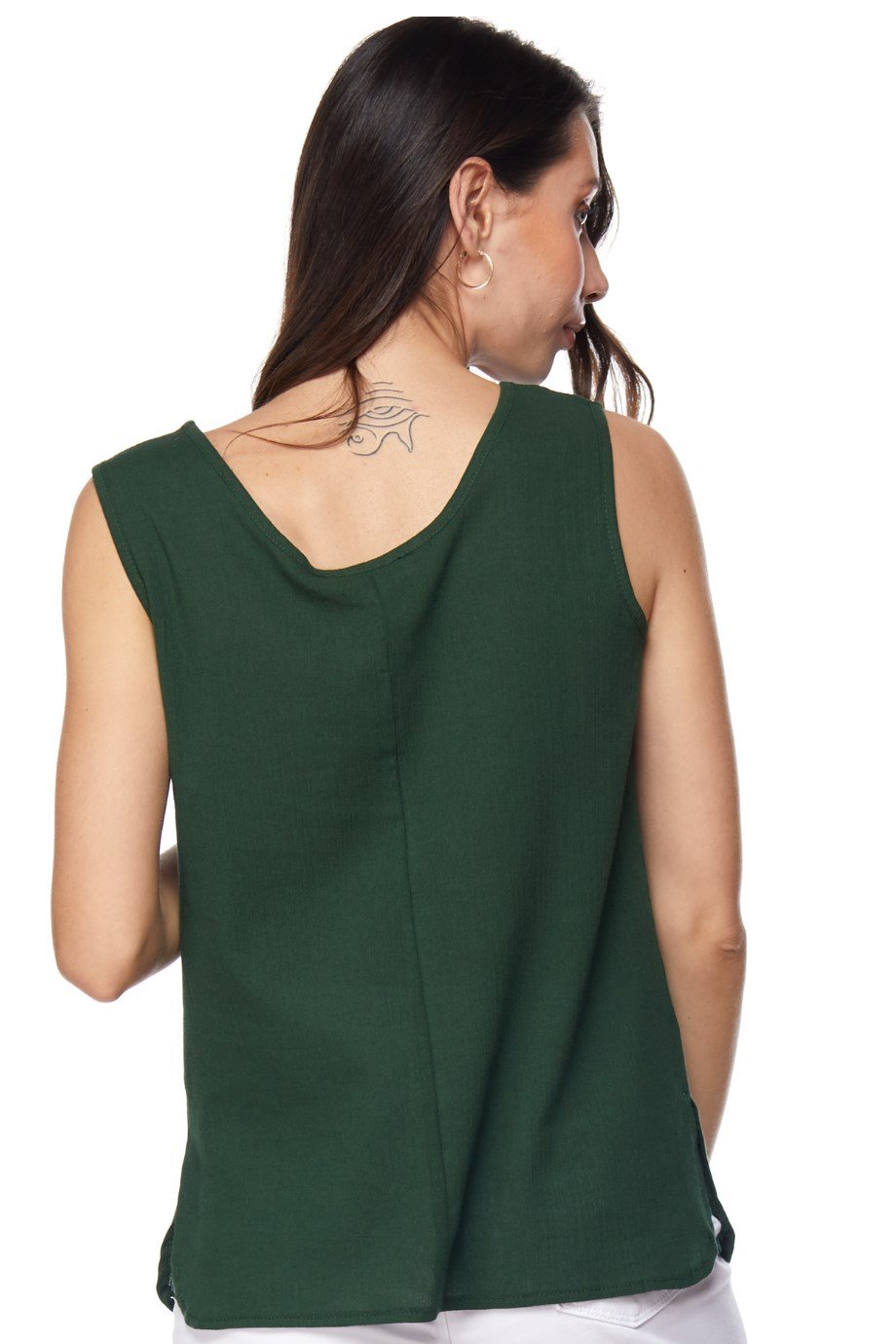 Yeşil Kolsuz İşleme Detaylı Bluz