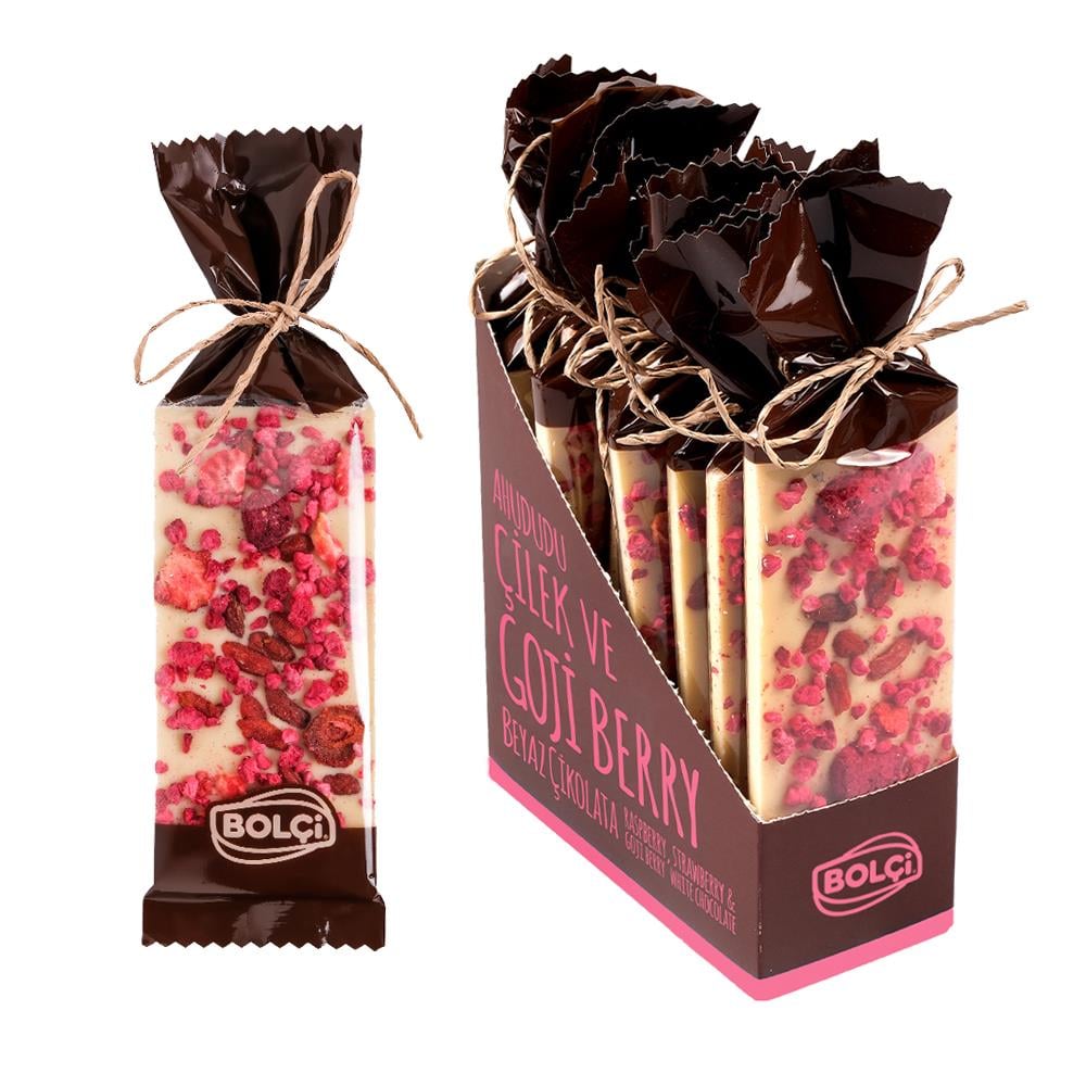 Tablet Çikolata-Beyaz Meyveli(Ahududu-Çilek-Gojiberry) Tablet Çikolata 60g