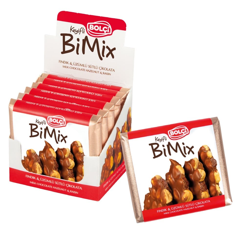 Tablet Çikolata-BiMix Fındık&Üzümlü Sütlü Çikolata 70g