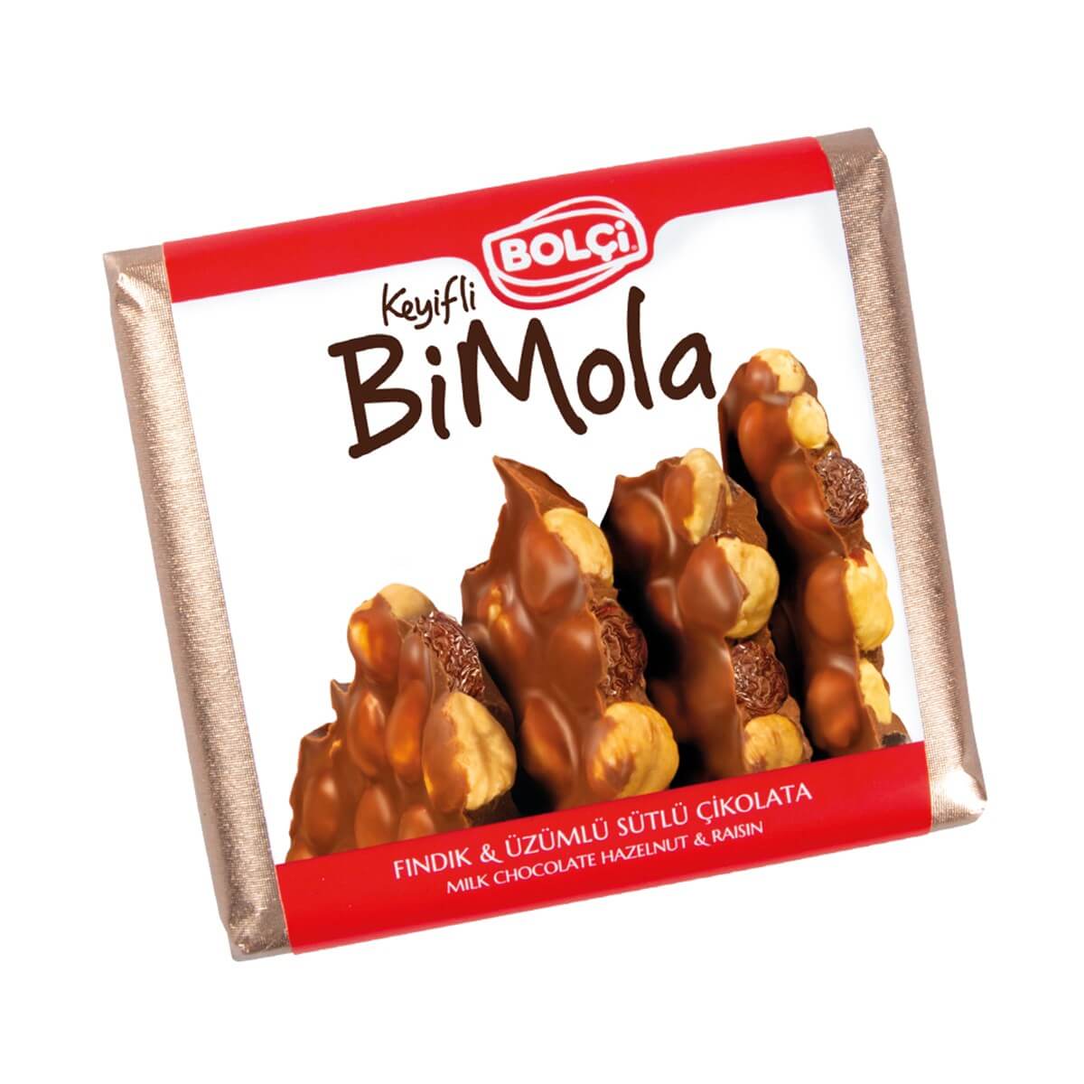 Tablet Çikolata-BiMola Fındık&Üzümlü Sütlü Çikolata 70gr
