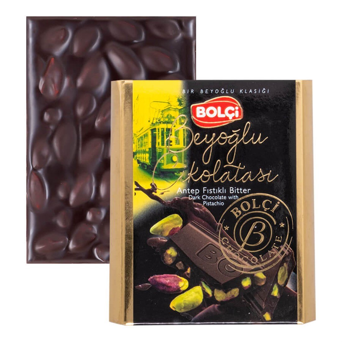 Beyoğlu Çikolatası-BİTTER ANTEP FISTIKLI BEYOĞLU ÇİKOLATASI 60GR