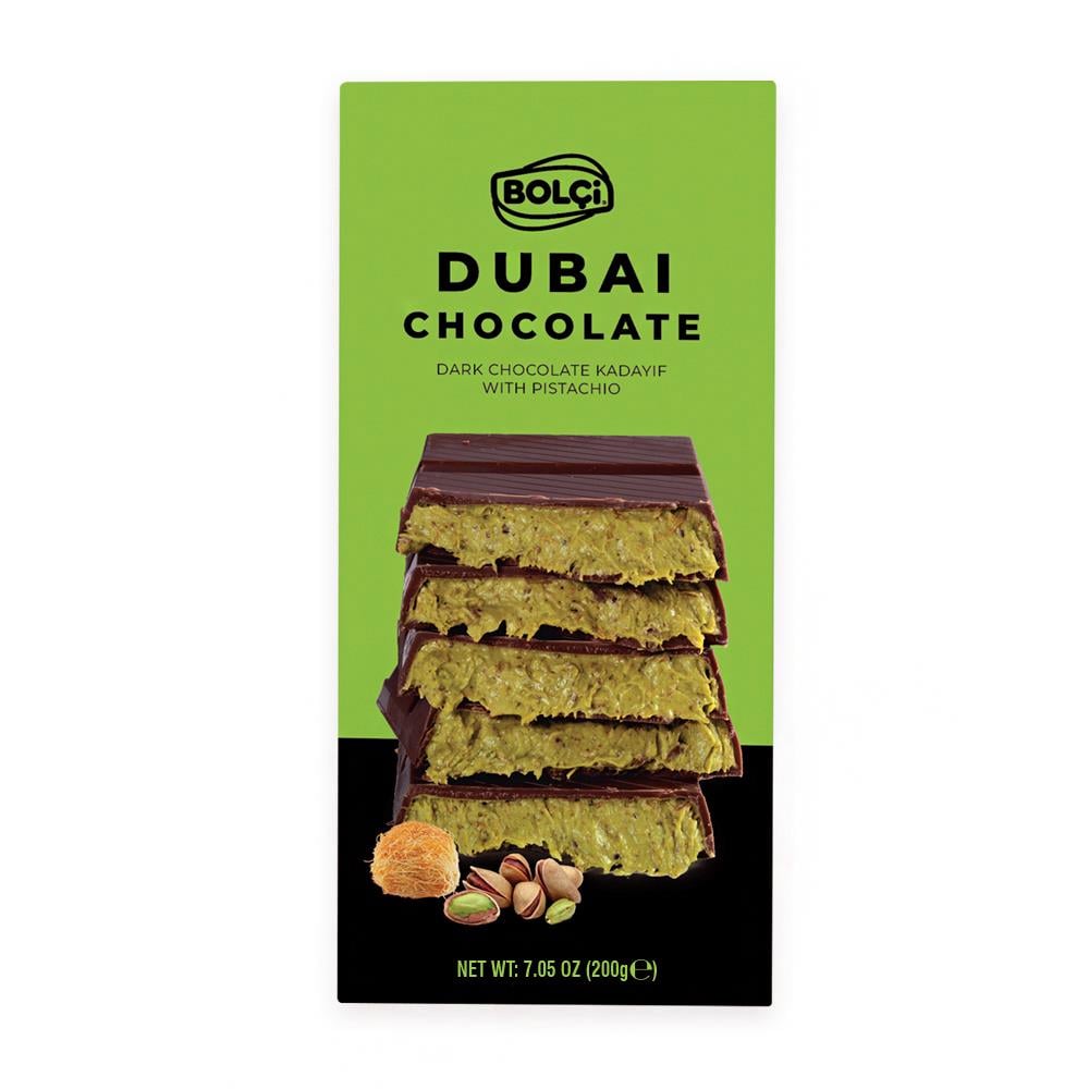 Atıştırmalık Çikolata-Dubai Çikolatası Fıstıklı Kadayıf Dolgulu Bitter Çikolata 200g