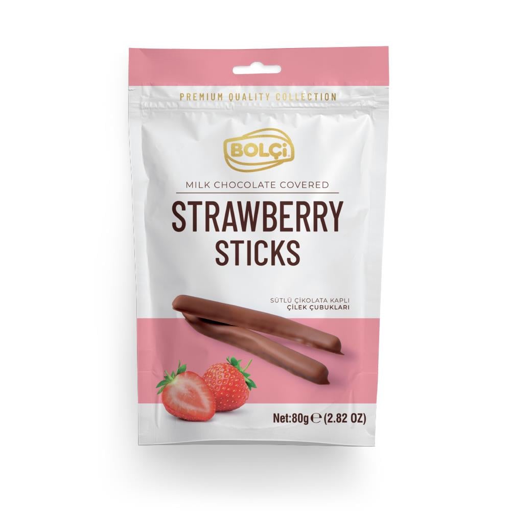 Atıştırmalık Çikolata-Sütlü Çikolata Kaplı Çilek Çubuk 80gr
