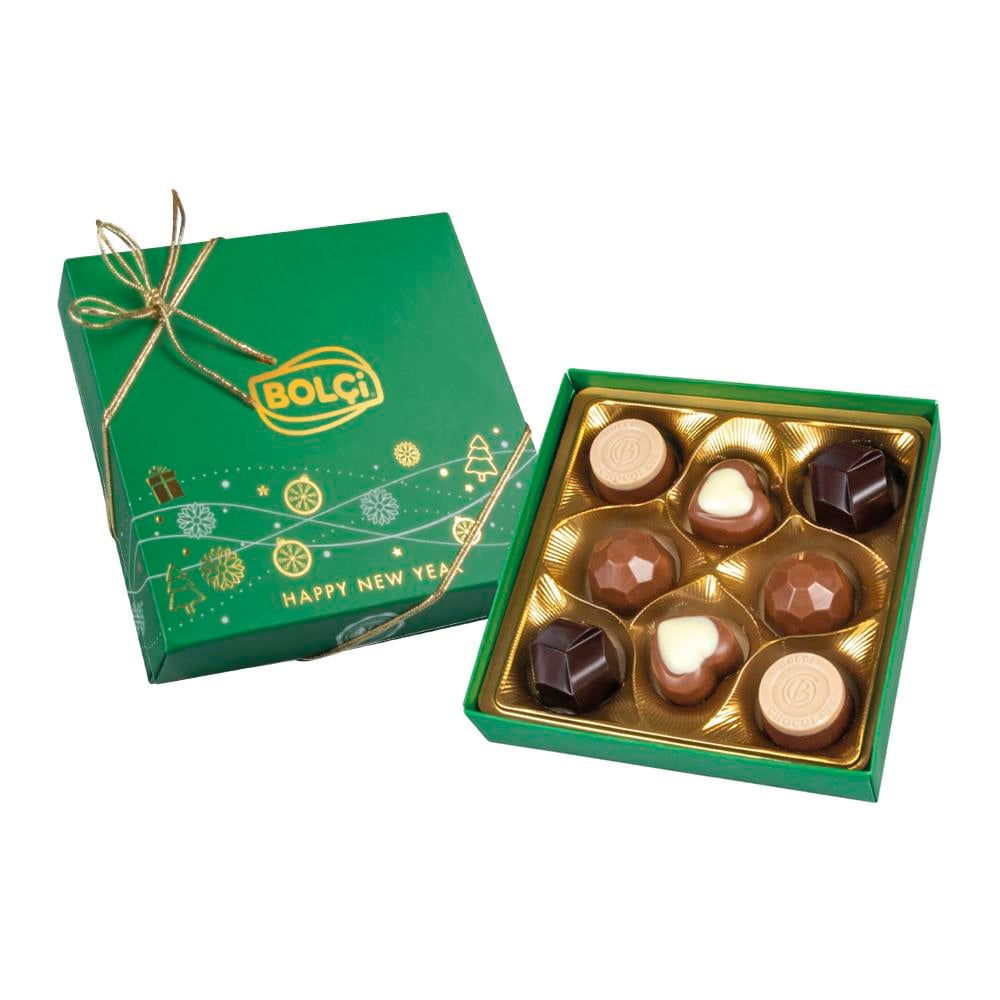 Çikolatalar-Yılbaşı Butik Çikolata Yeşil Kutu 100g