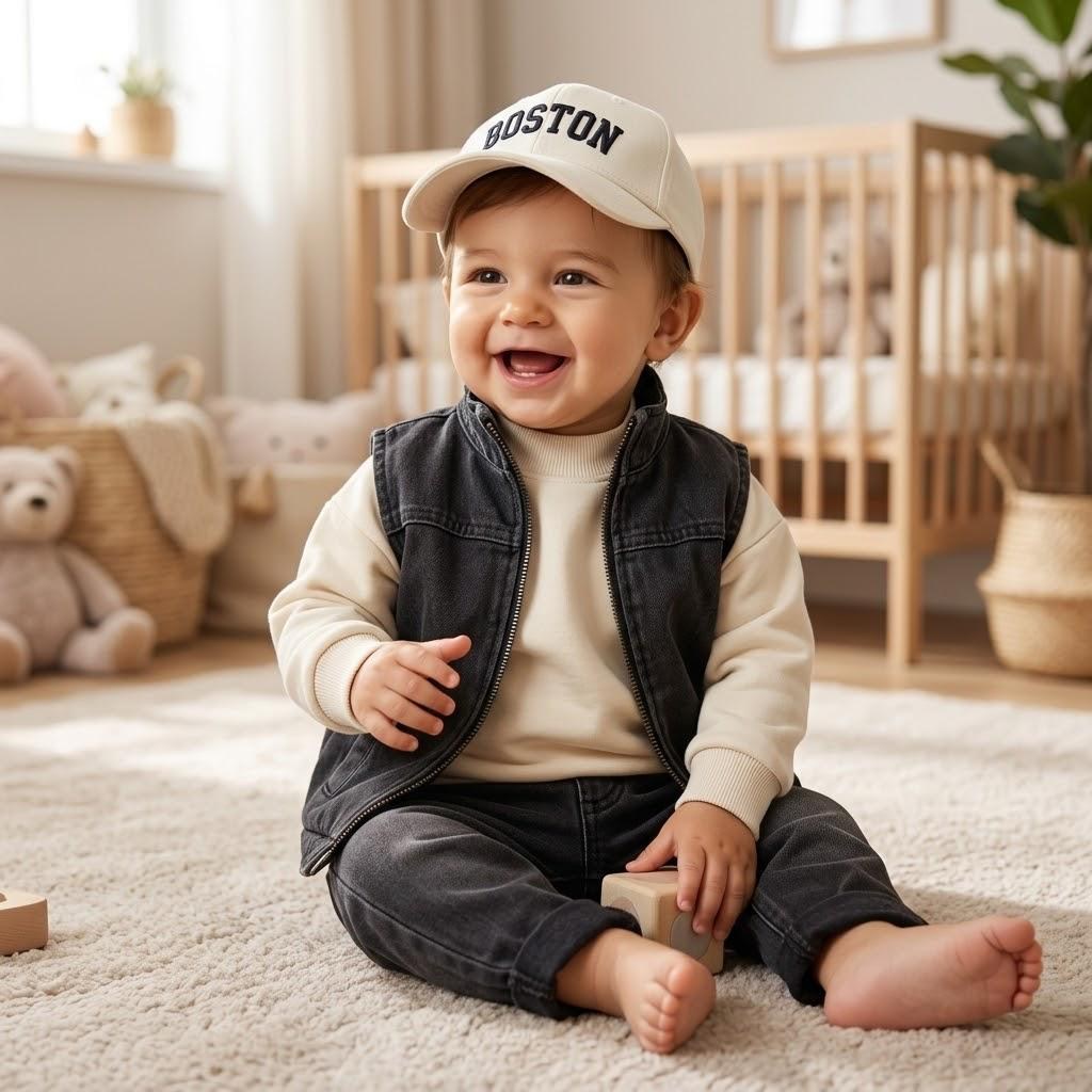 Boston Yelekli Sweatshirt - Pantolon - Şapka Kot Set