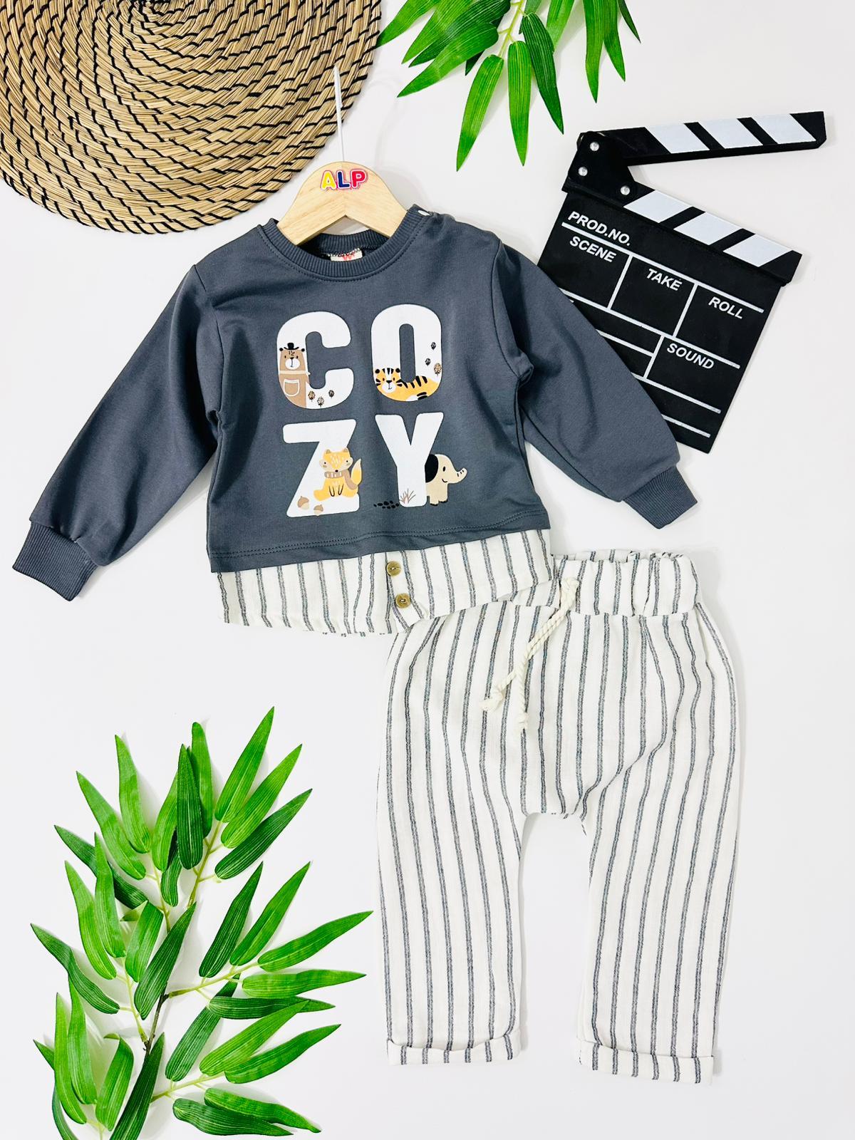 Coyz Omuzdan Çıtçıtlı Altı Müslin Pantolon Takım -füme