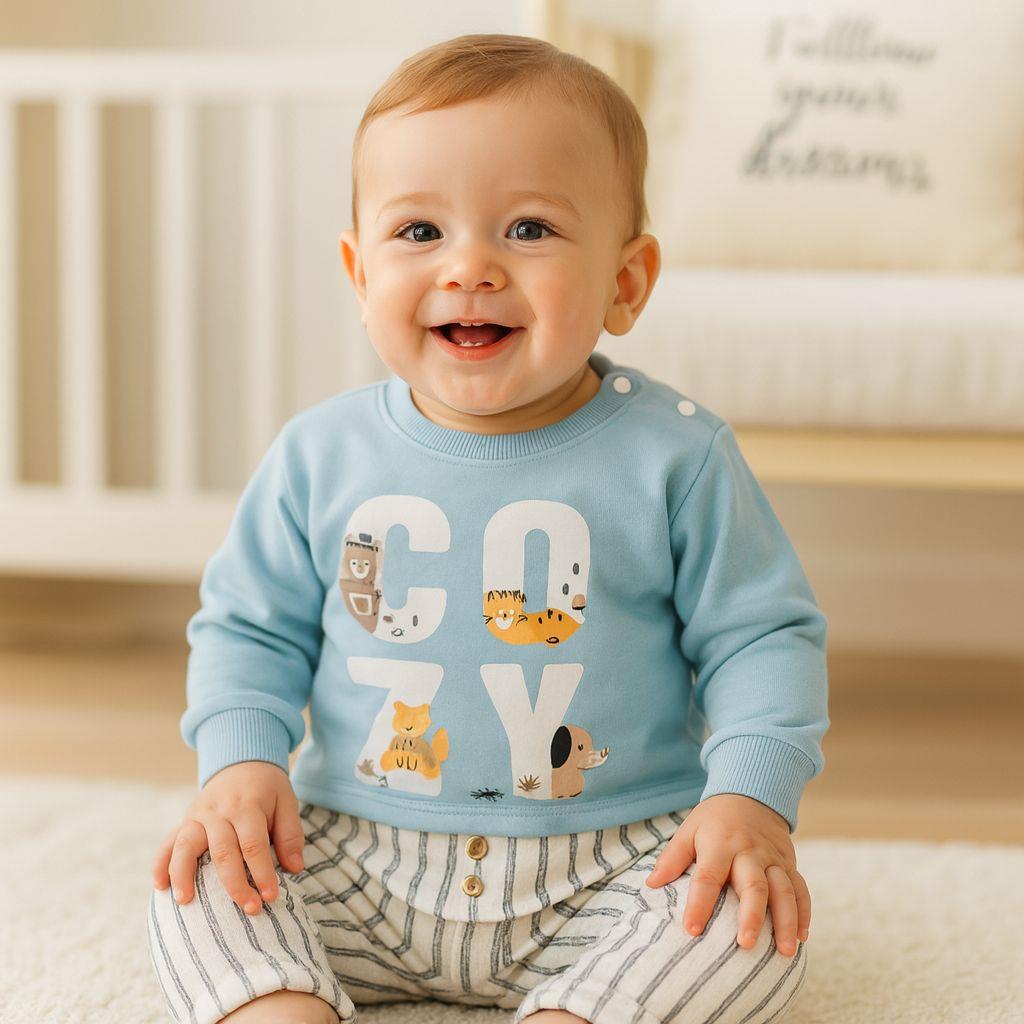 Coyz Omuzdan Çıtçıtlı Altı Müslin Pantolon Takım -Mavi 