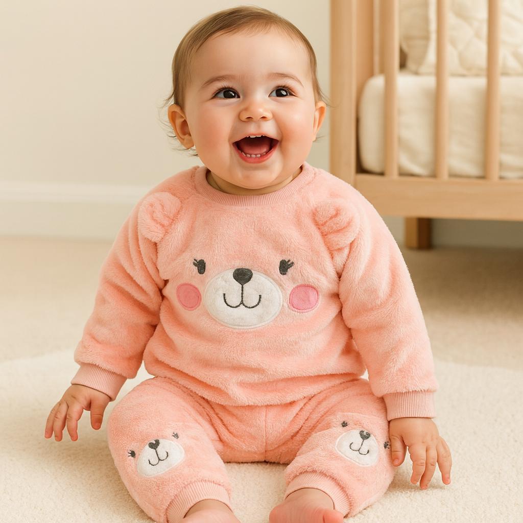 Cute bear suratlı omuzdan çıtçıtlı welsoft içi astarlı 2 parça takım