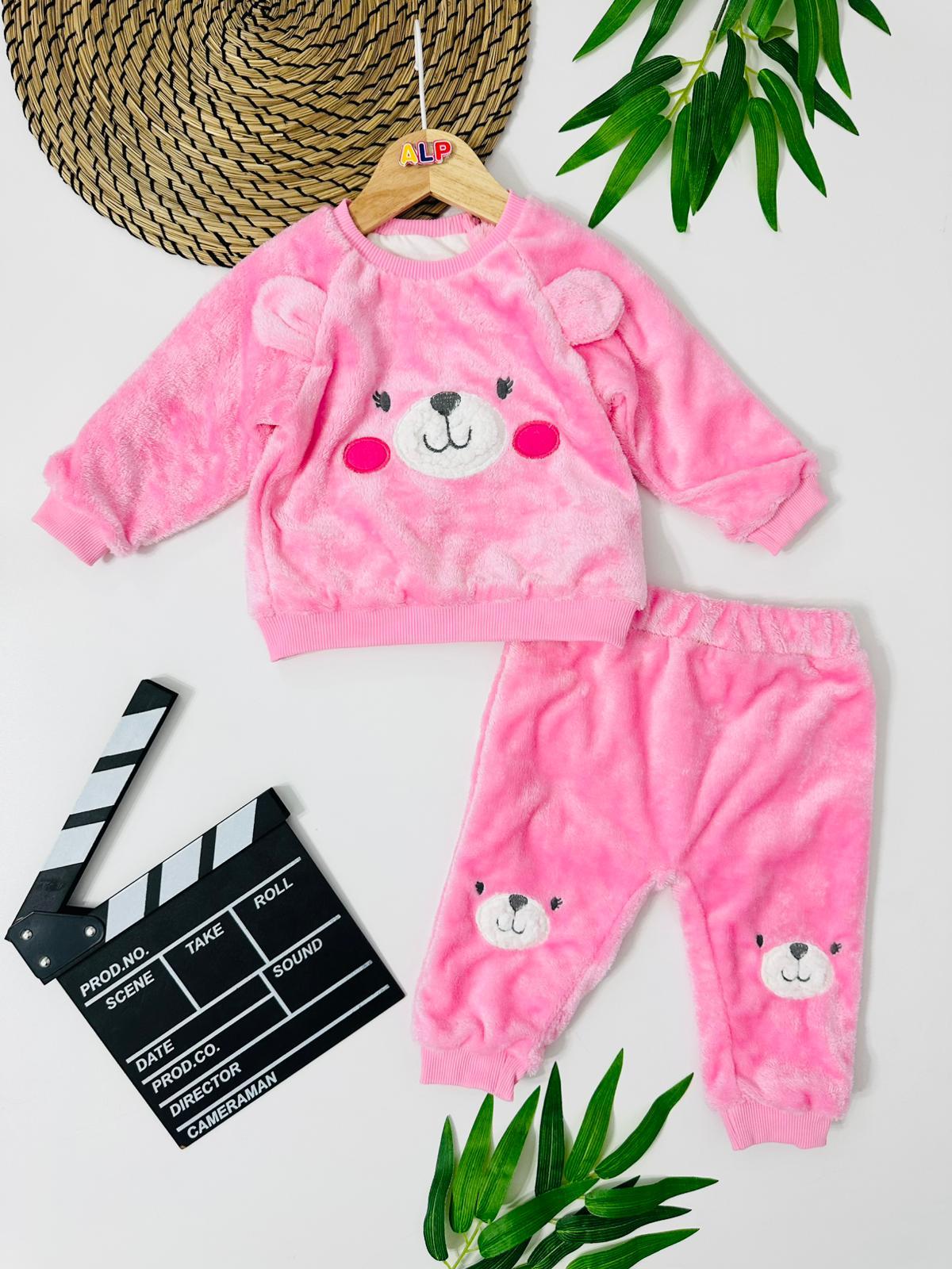 Cute bear suratlı omuzdan çıtçıtlı welsoft içi astarlı 2 parça takım