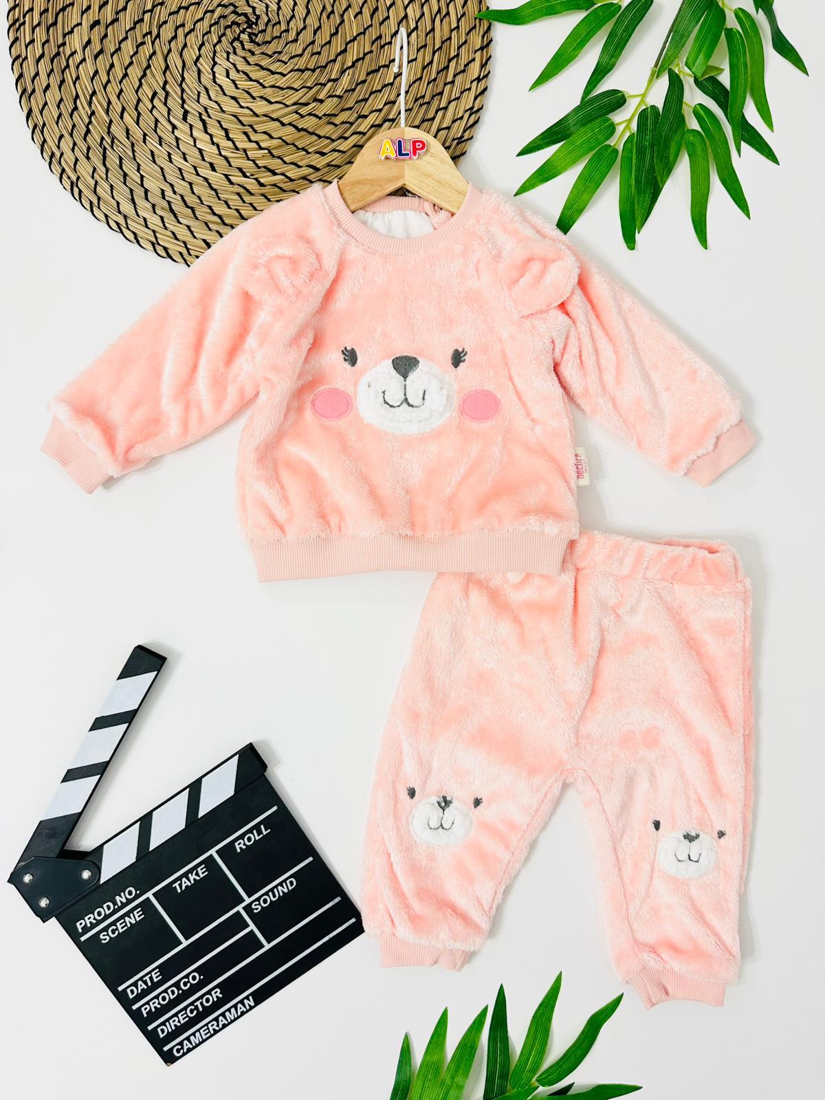 Cute bear suratlı omuzdan çıtçıtlı welsoft içi astarlı 2 parça takım