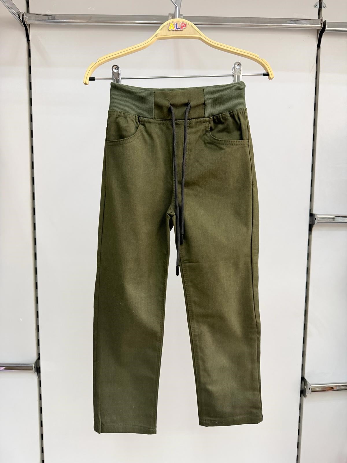 Haki Yeşil  Lüx Ribanalı Beli ve Bileği Lastikli Jogger Keten Pantolon 