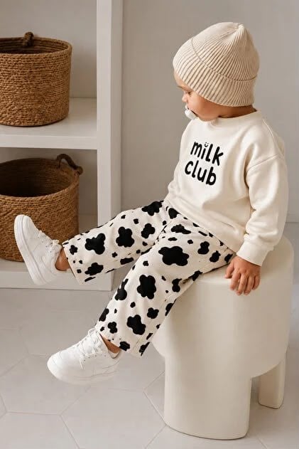 Milk Yazılı Sırt Baskılı %100 Pamuk Eşofman Takımı
