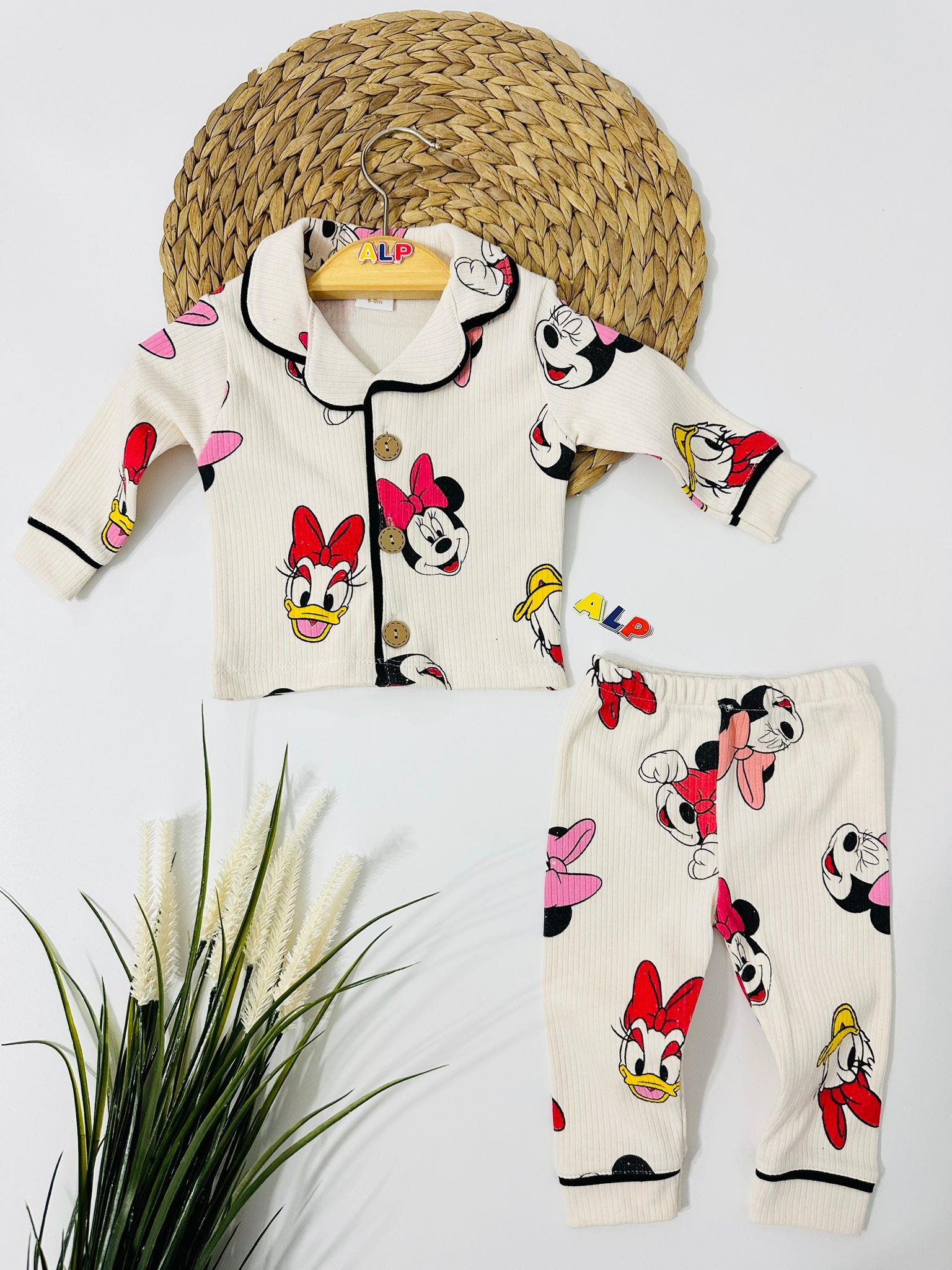 Minnie Düğmeli Pijama Takımı  -Ekru