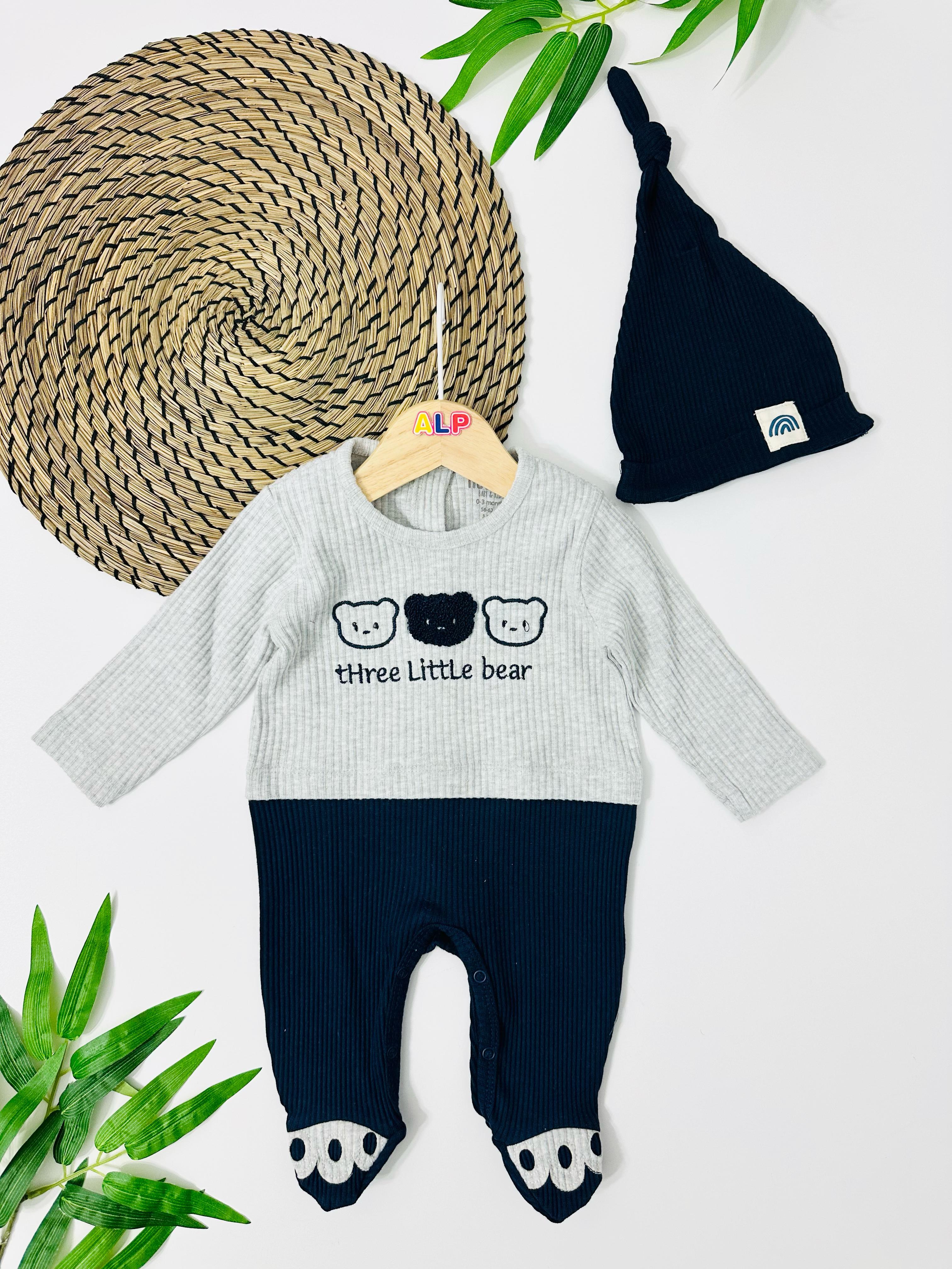 Moldova There Little Bear Arkadan ve alttan çıtçıtlı Şapkalı Mevsimlik Tulum Set - Lacivert 