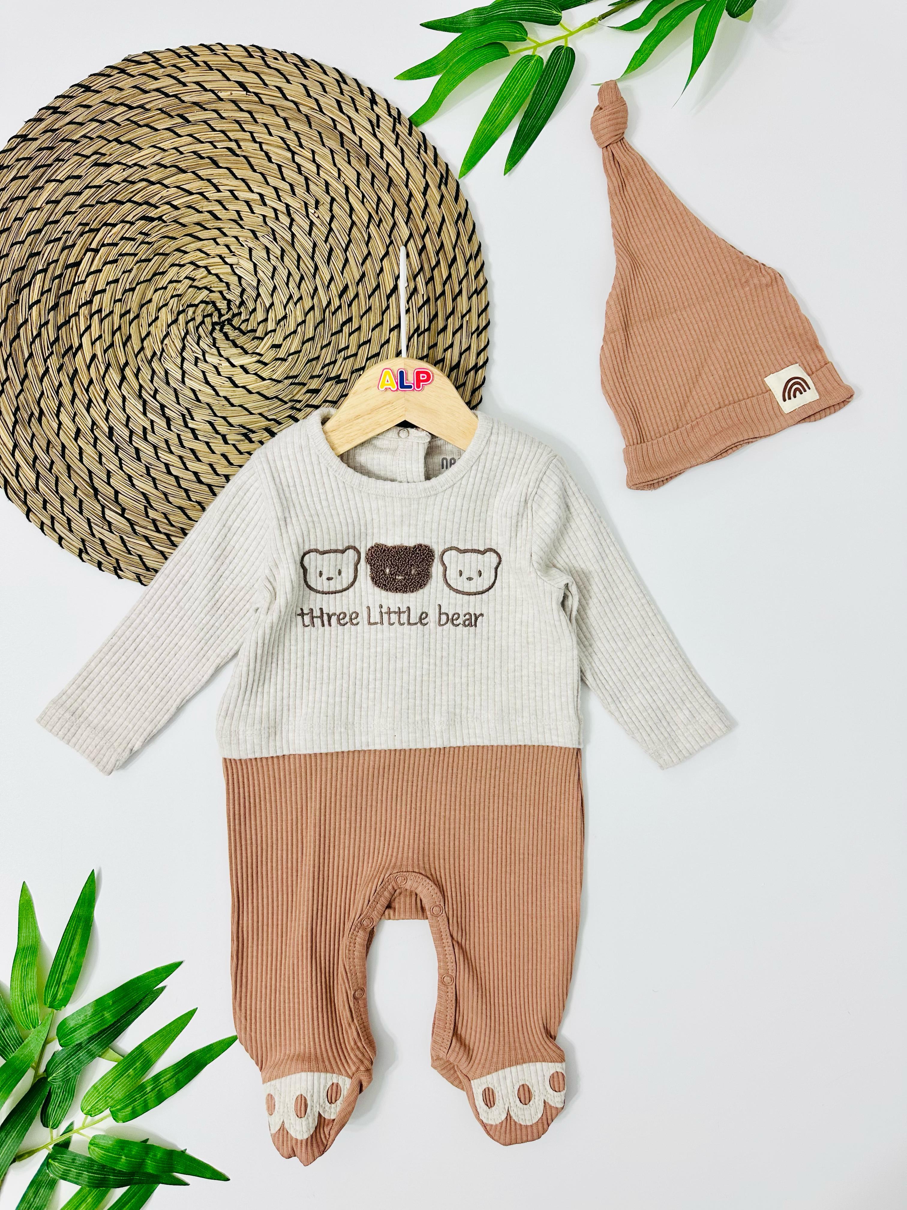Moldova There Little Bear Arkadan ve alttan çıtçıtlı Şapkalı Mevsimlik Tulum Set - Kahve 