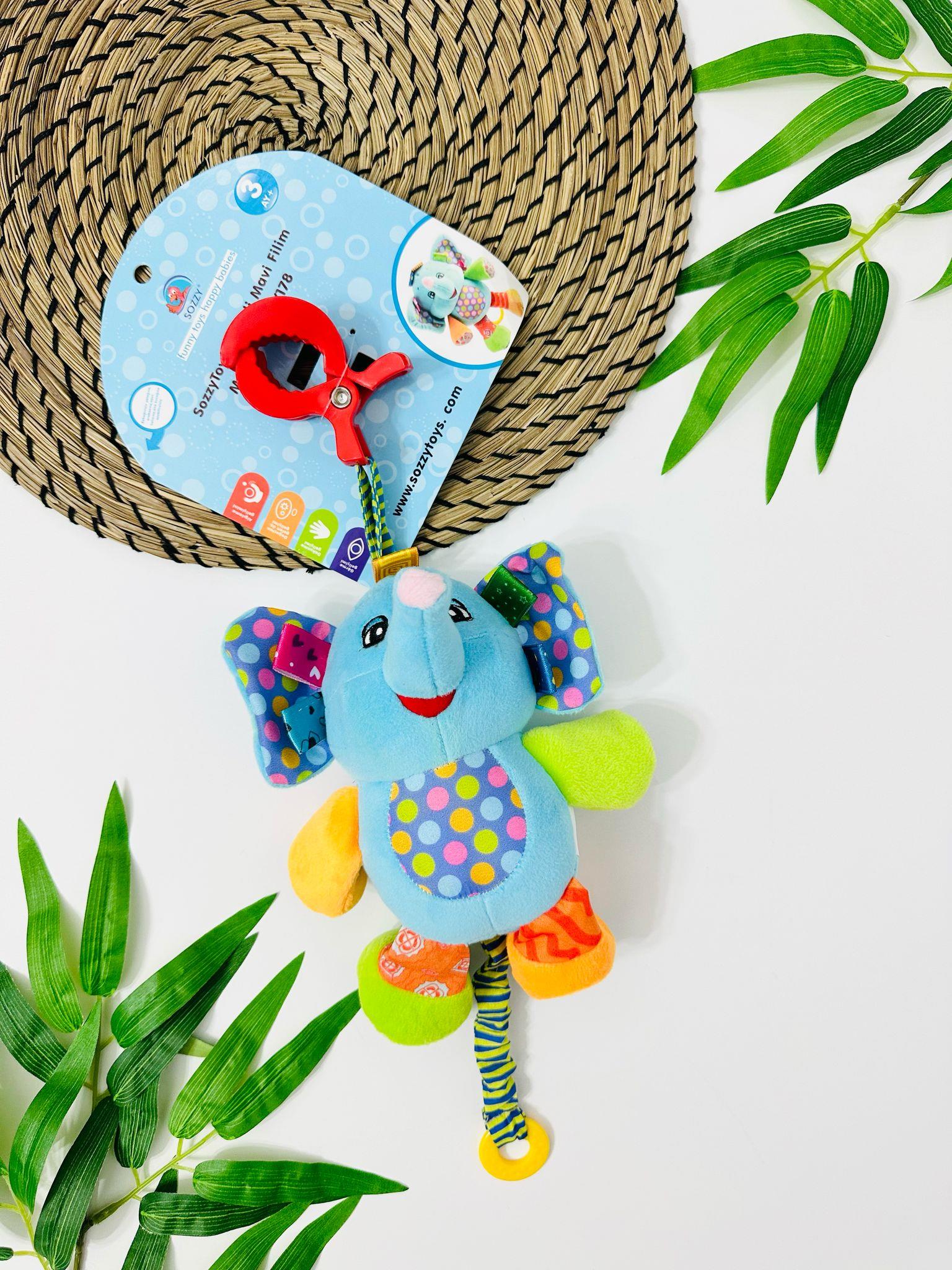 Morocco Toys müzikli Hayvanlar alemi Peluş Puset Askılı Oyuncak - Mavi