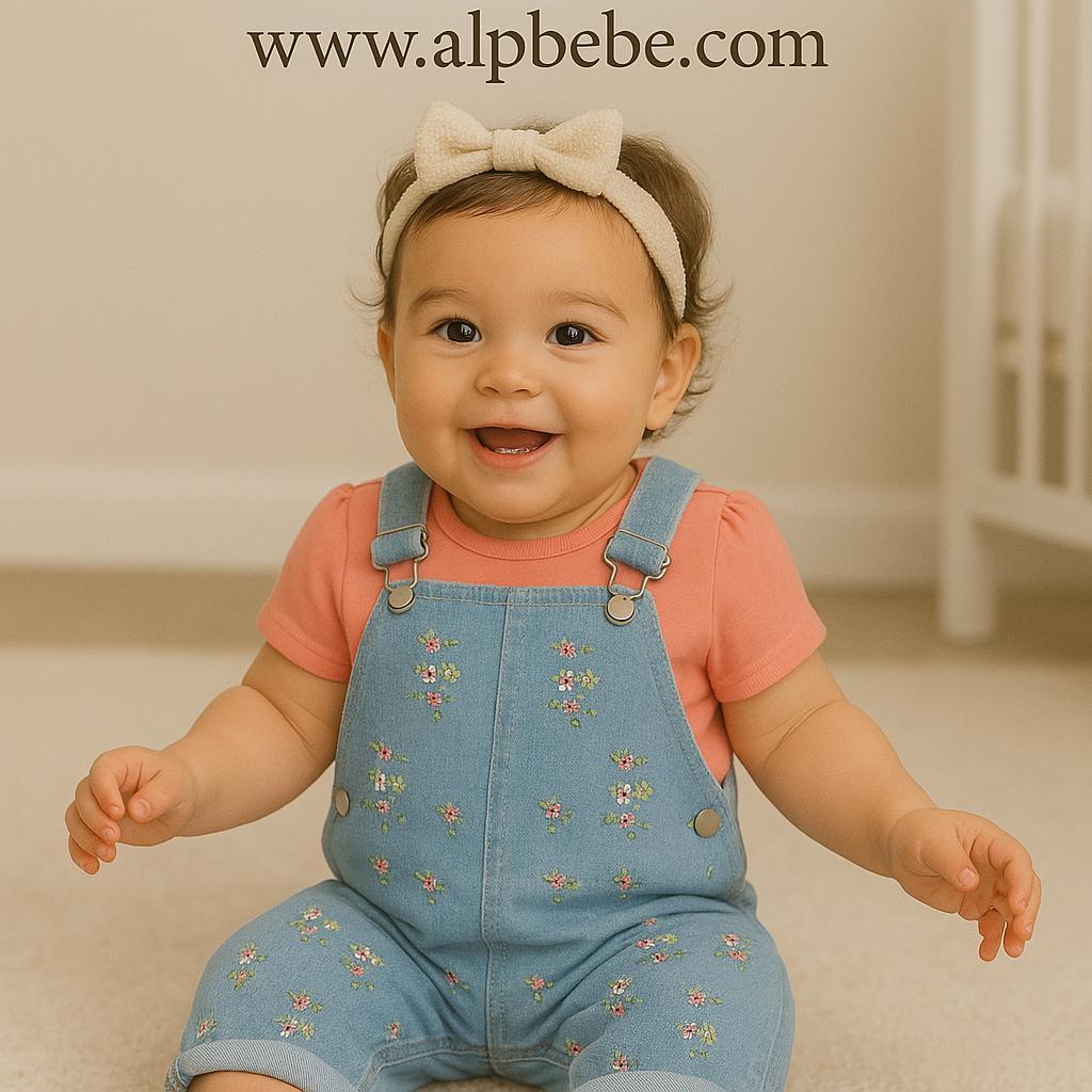 Nevada Renkli Çiçek Nakışları Örme Kot Salopet Takım - Nar Çiçeği 