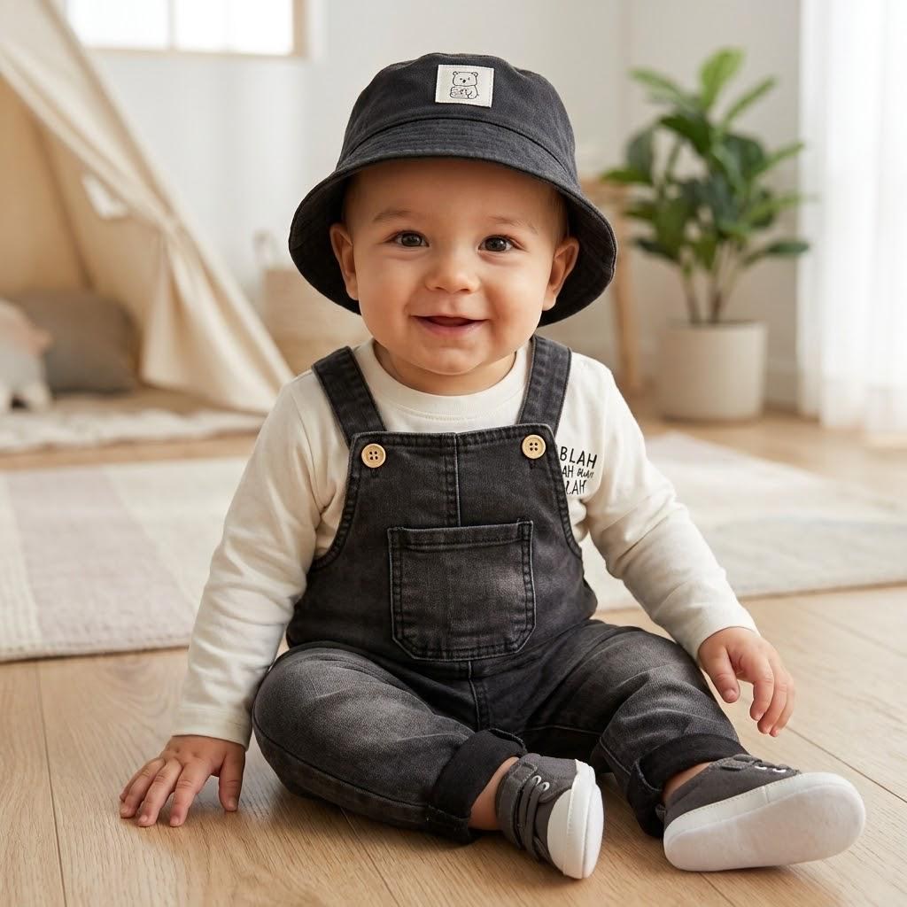 Salopet Likralı Şapkalı Badili Kot Slopet 3lü Erkek Bebek/Çocuk Takım