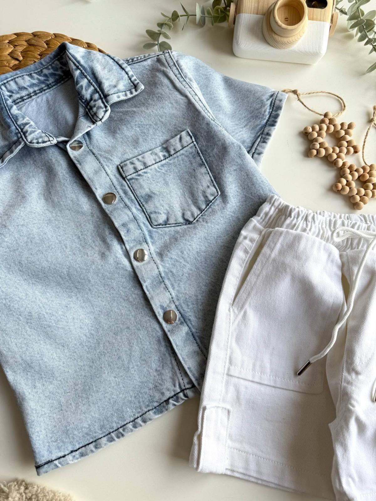 Salvador Oversize Orjinal Kalıp Üst Denim Gömlek Alt Denim Şort2li Takım