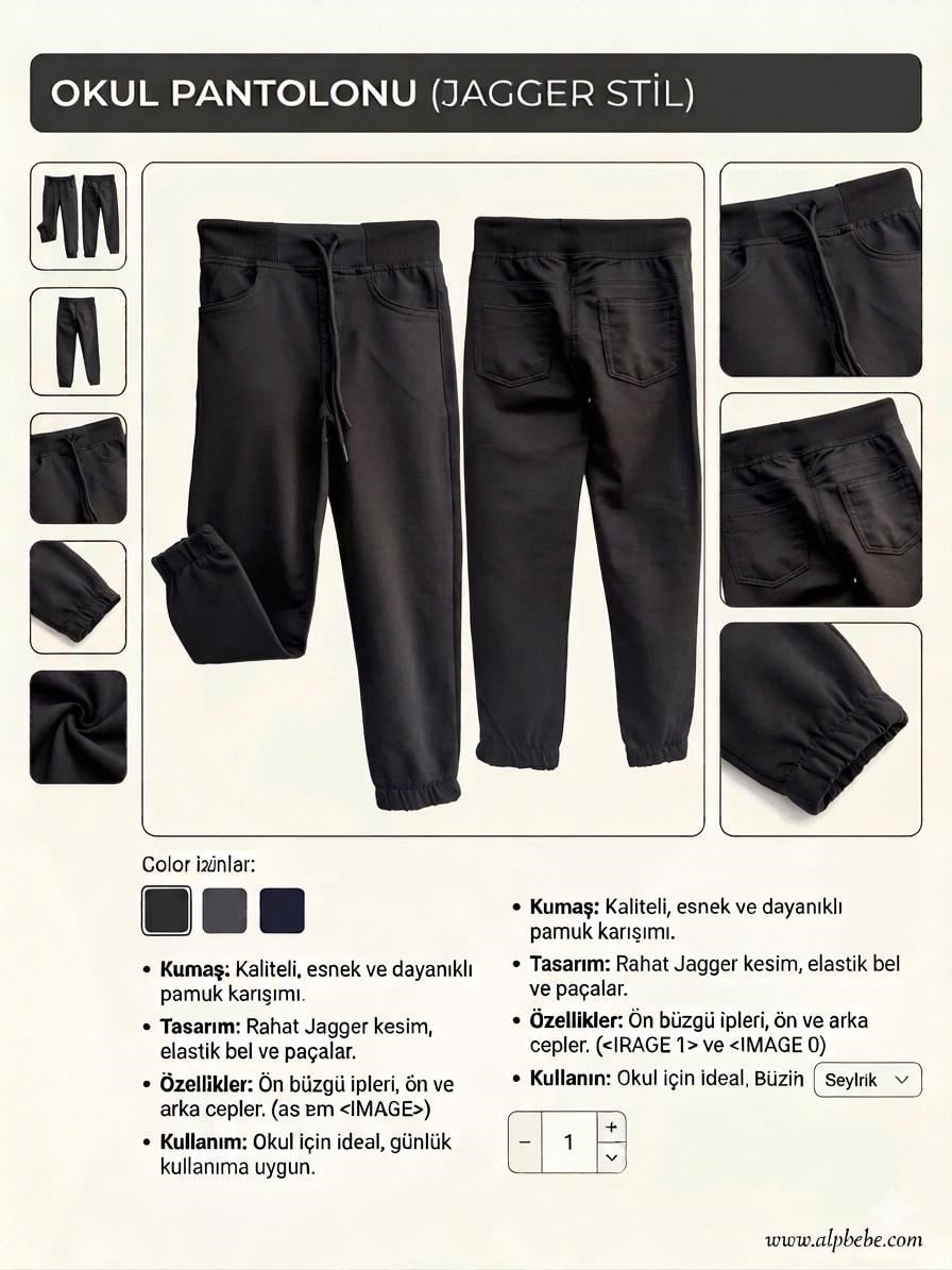 Siyah  Lüx Ribanalı Beli ve Bileği Lastikli Jogger Penye Eşofman Altı