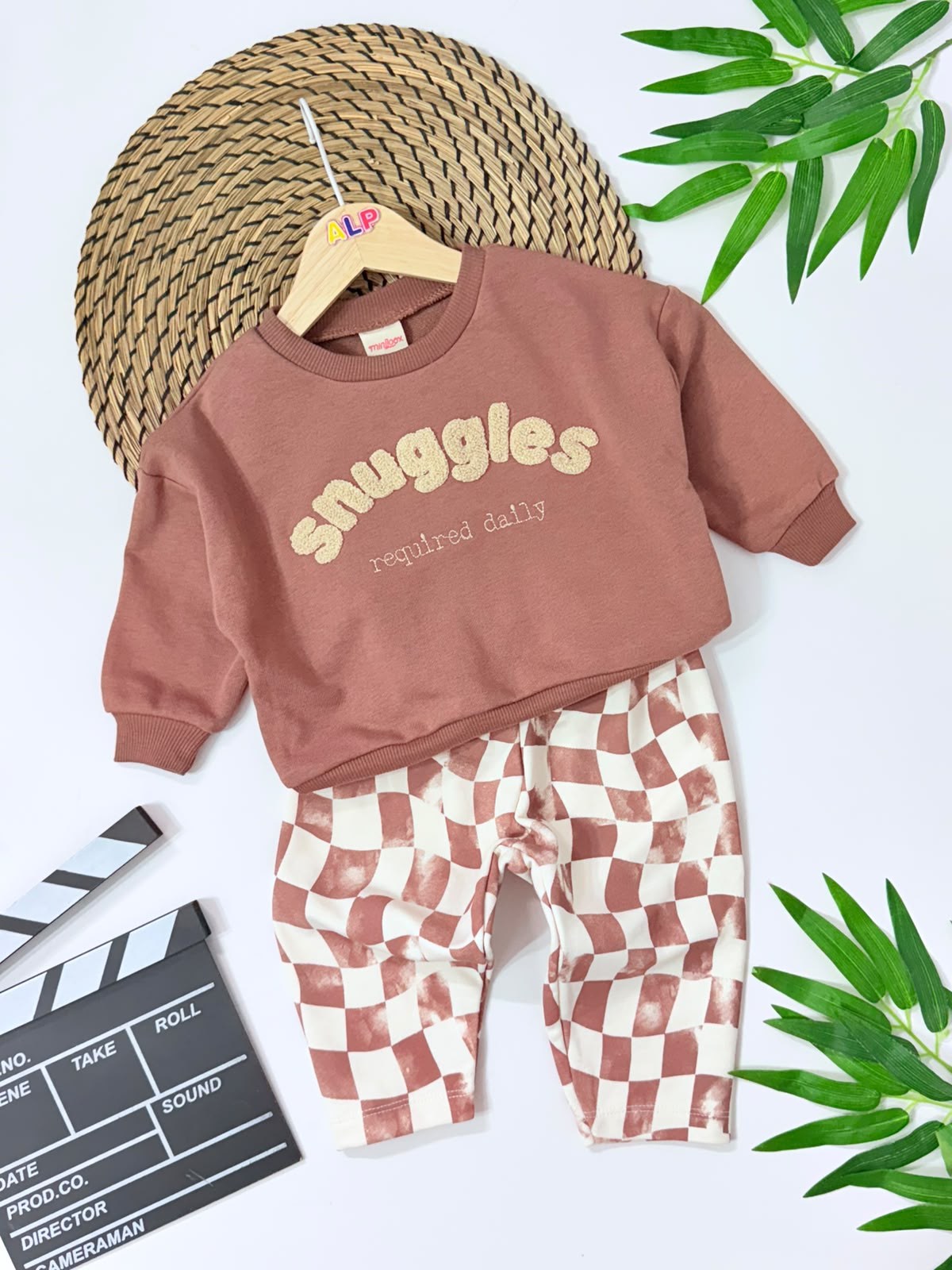 Snuggless Panç Nakışlı Damalı Oversize Eşofman Takımı