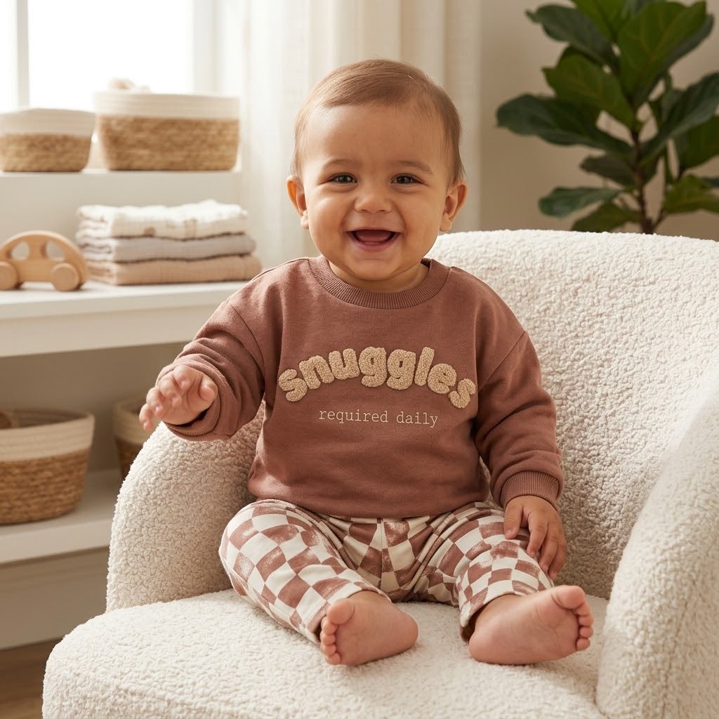 Snuggless Panç Nakışlı Damalı Oversize Eşofman Takımı