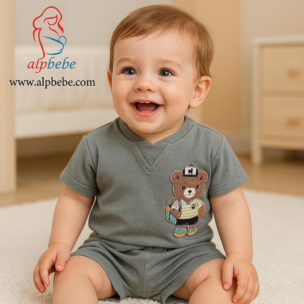 Thüringen Bear omuzdan Çıtçıt  Örme Kot Yazlık  Takım - Gri 