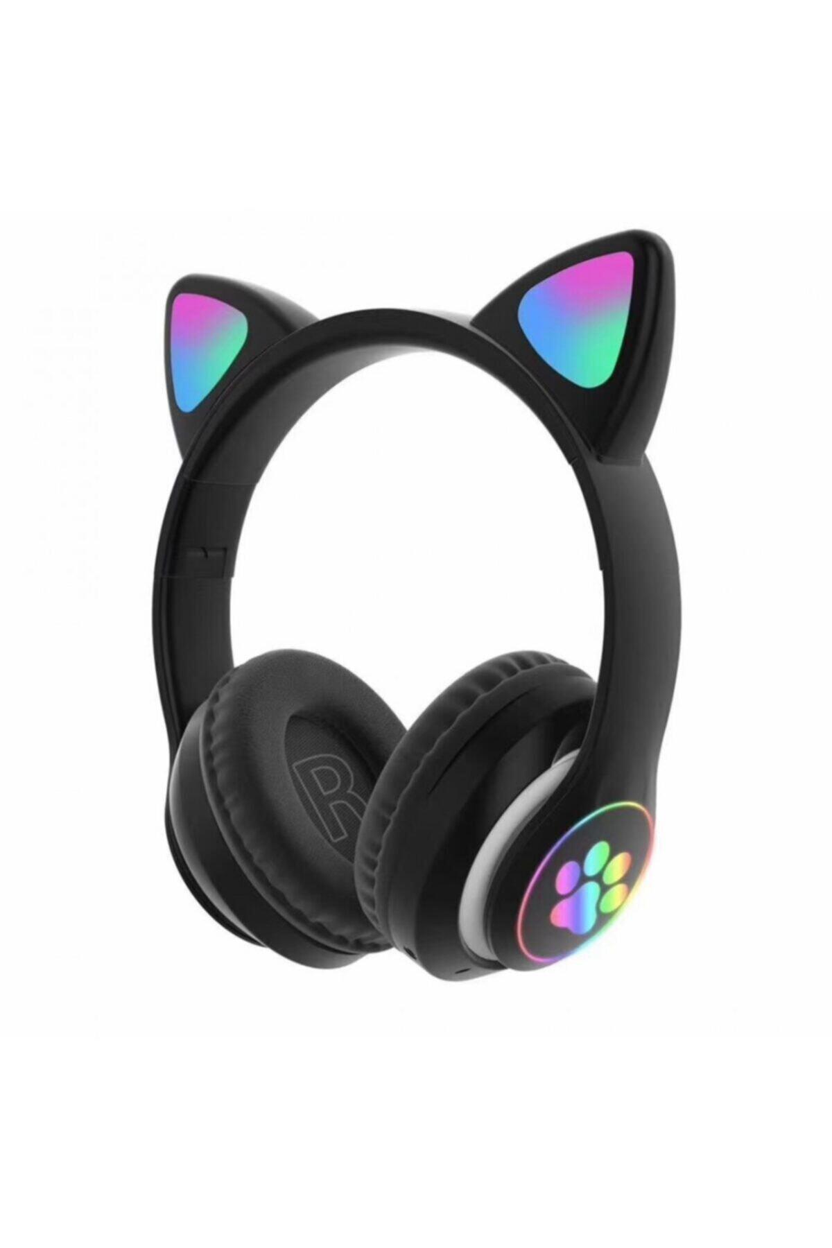 Pembe Bluetooth 5.0 Mikrofonlu Kablosuz Kulaklık Yüksek Ses Akıllı Led Işıklı Kedi Patili Rgb