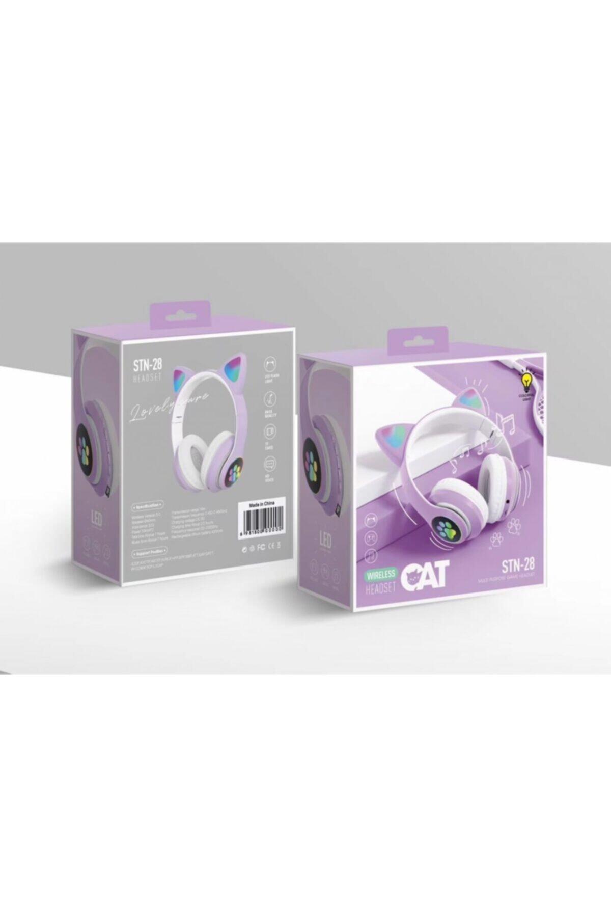 Pembe Bluetooth 5.0 Mikrofonlu Kablosuz Kulaklık Yüksek Ses Akıllı Led Işıklı Kedi Patili Rgb