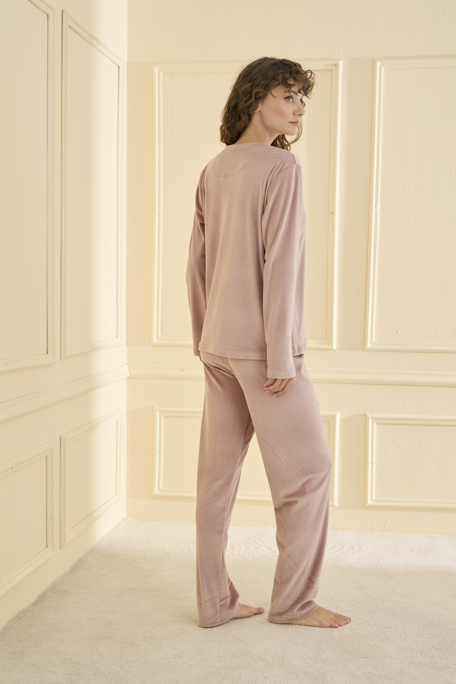 13166-2203 MİHRA KADİFE PUDRA PİJAMA 699