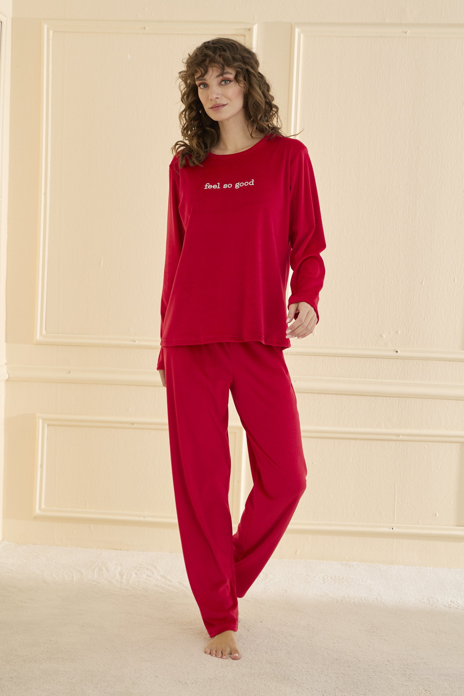 13166-3014 MİHRA KADİFE KIRMIZI PİJAMA 699