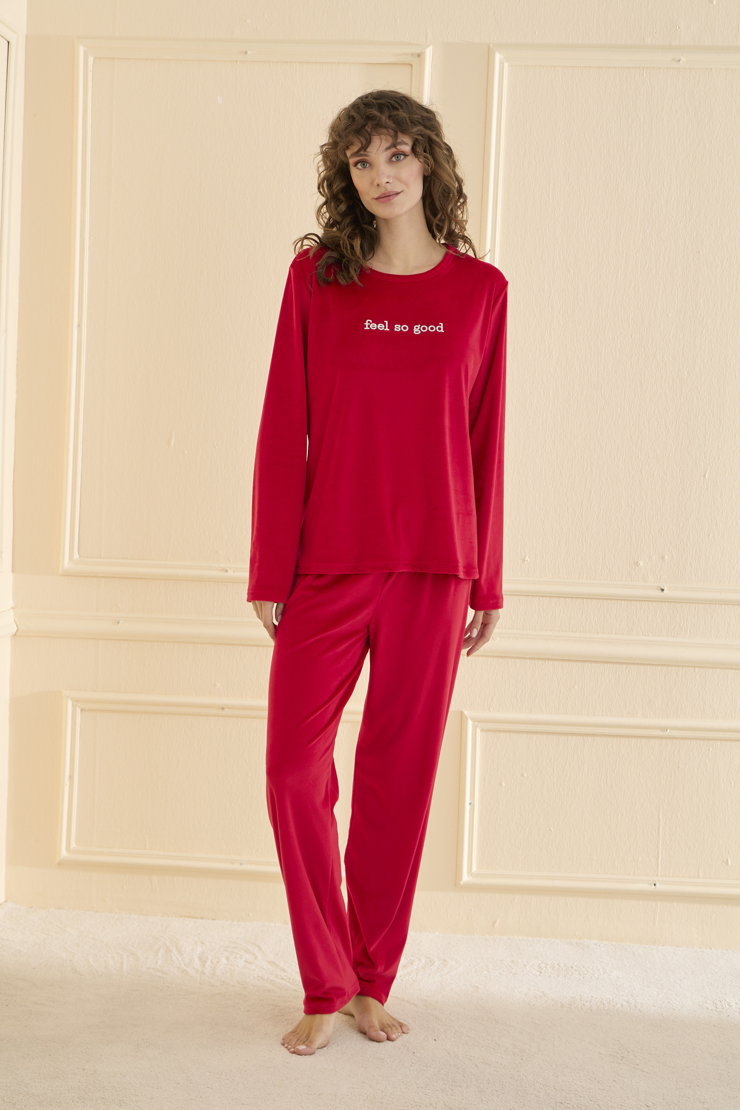 13166-3014 MİHRA KADİFE KIRMIZI PİJAMA 699