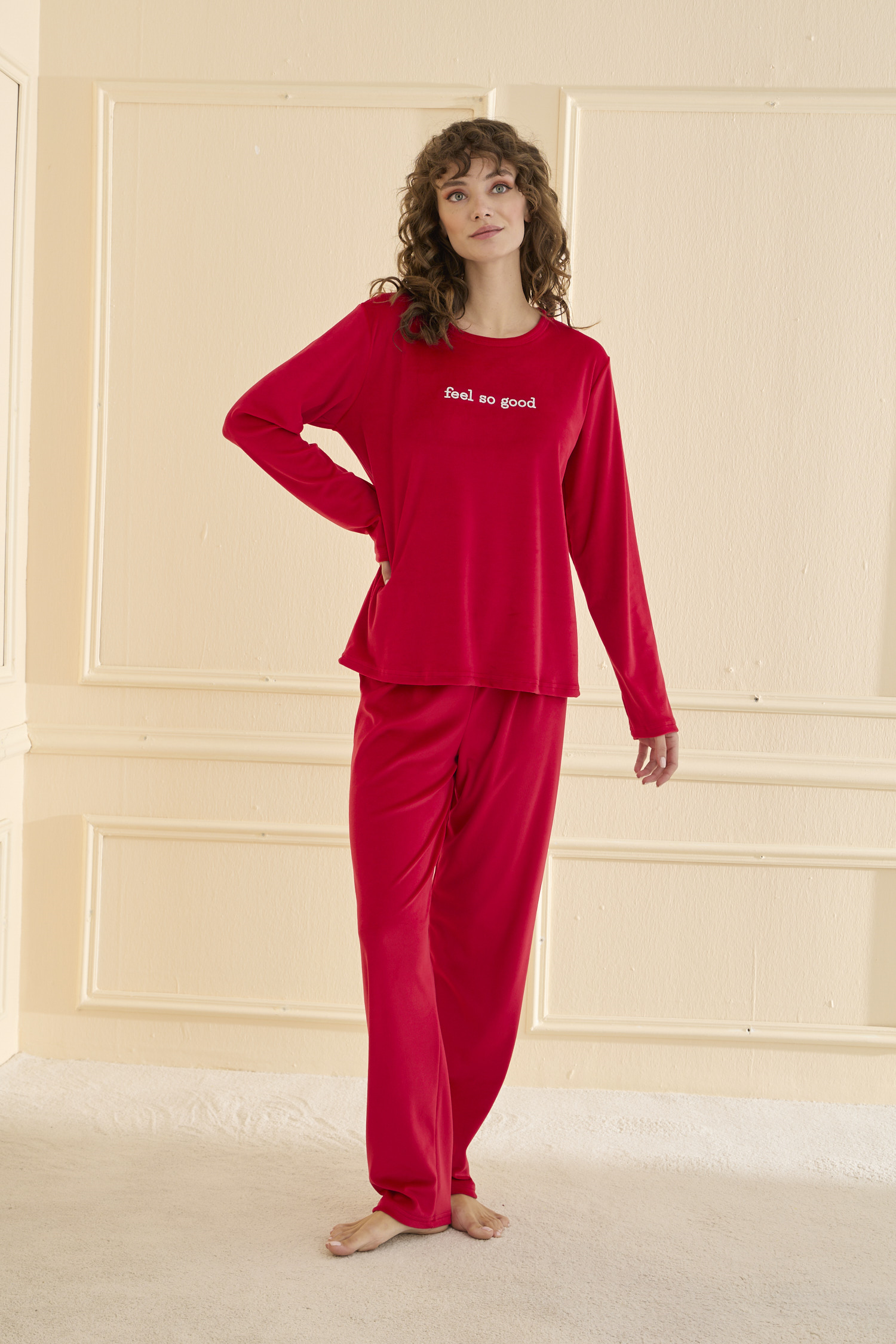 13166-3014 MİHRA KADİFE KIRMIZI PİJAMA 699