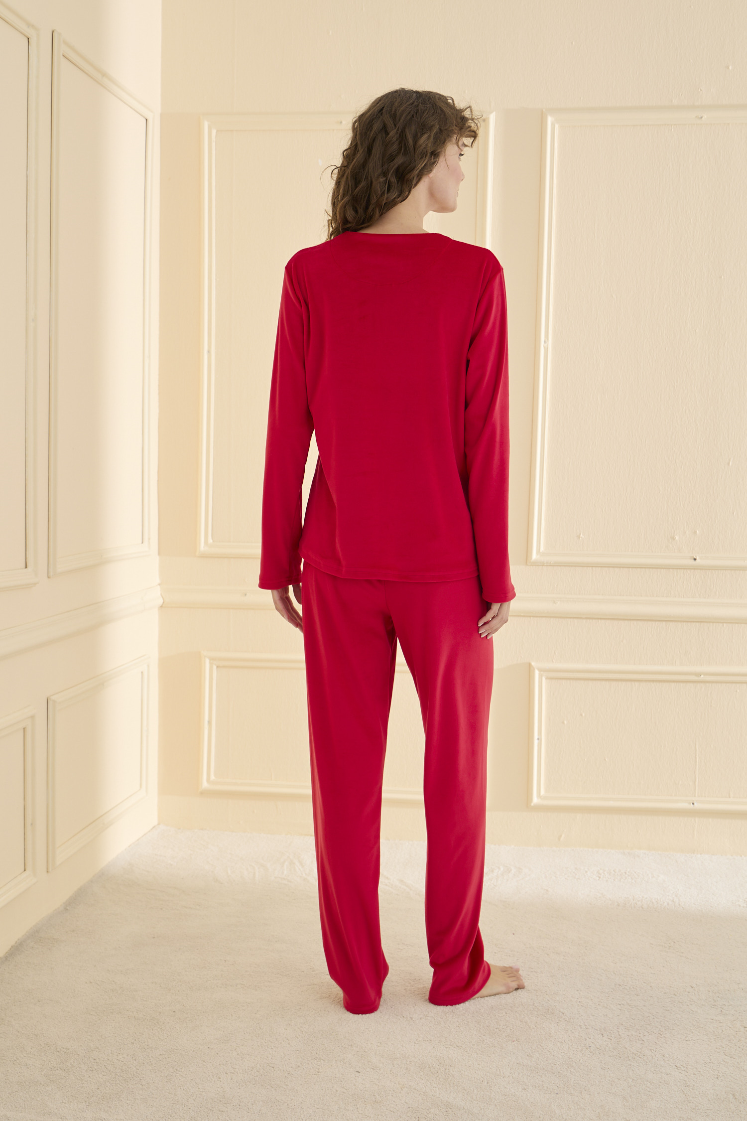 13166-3014 MİHRA KADİFE KIRMIZI PİJAMA 699