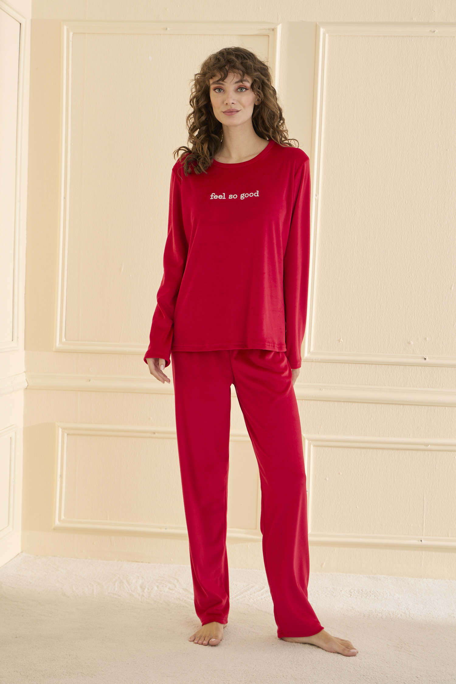 13166-3014 MİHRA KADİFE KIRMIZI PİJAMA 699