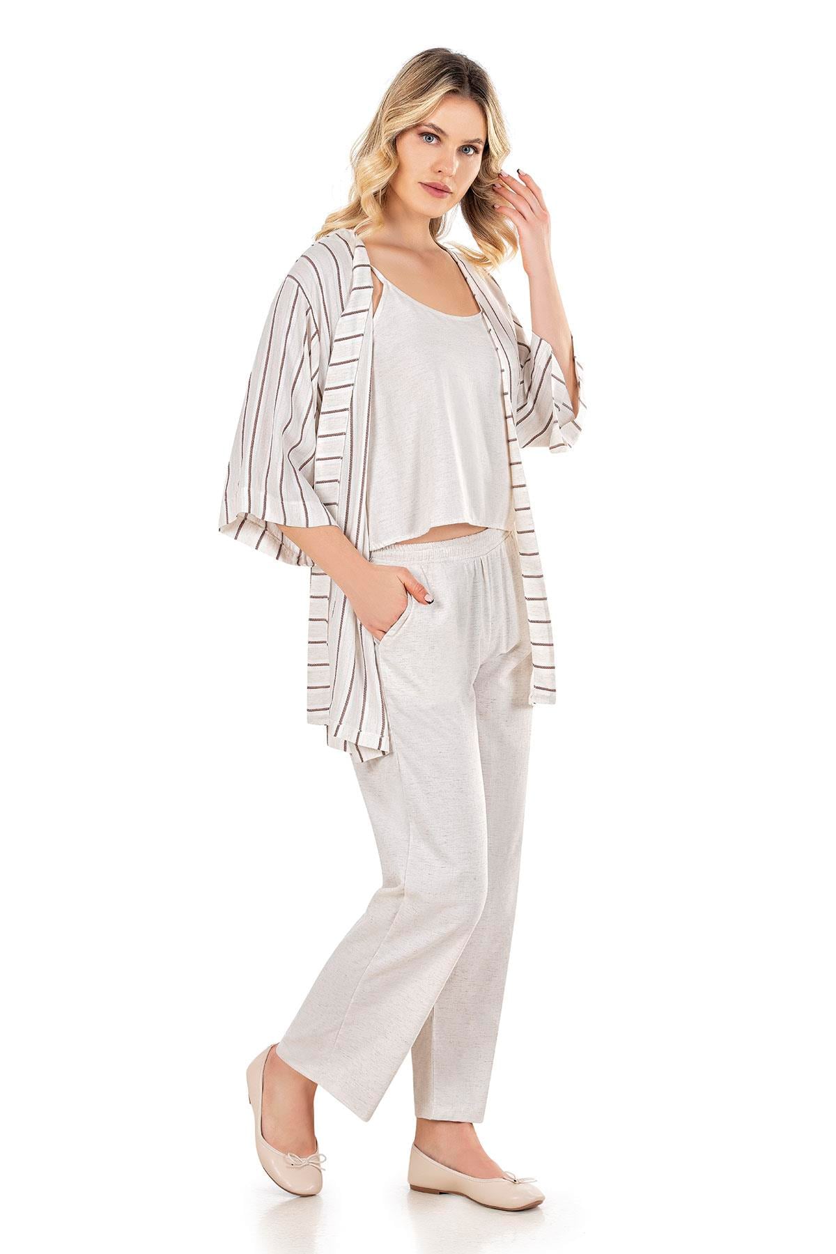3'lü Krem Pijama Takımı