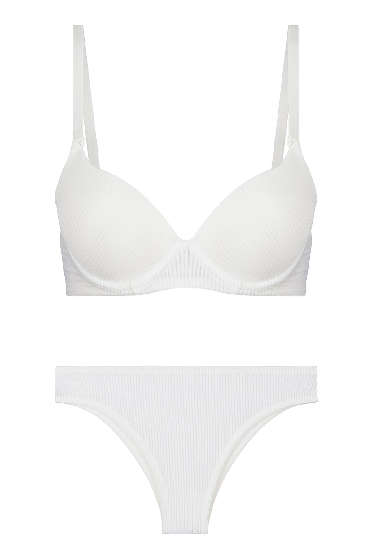 Aria Desenli Destekli Ekru Sütyen Takımı (625)