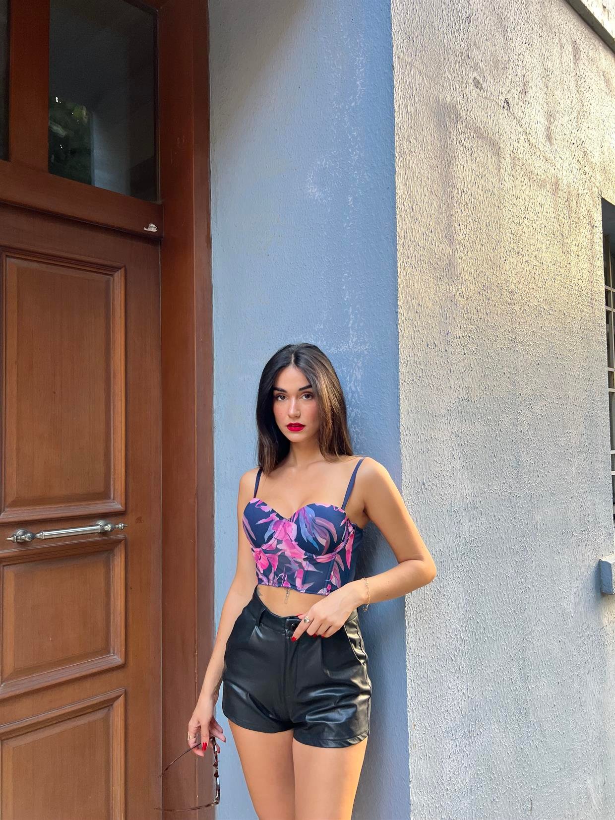 Baskılı Korseli Lacivert Sütyen Takımı(677)