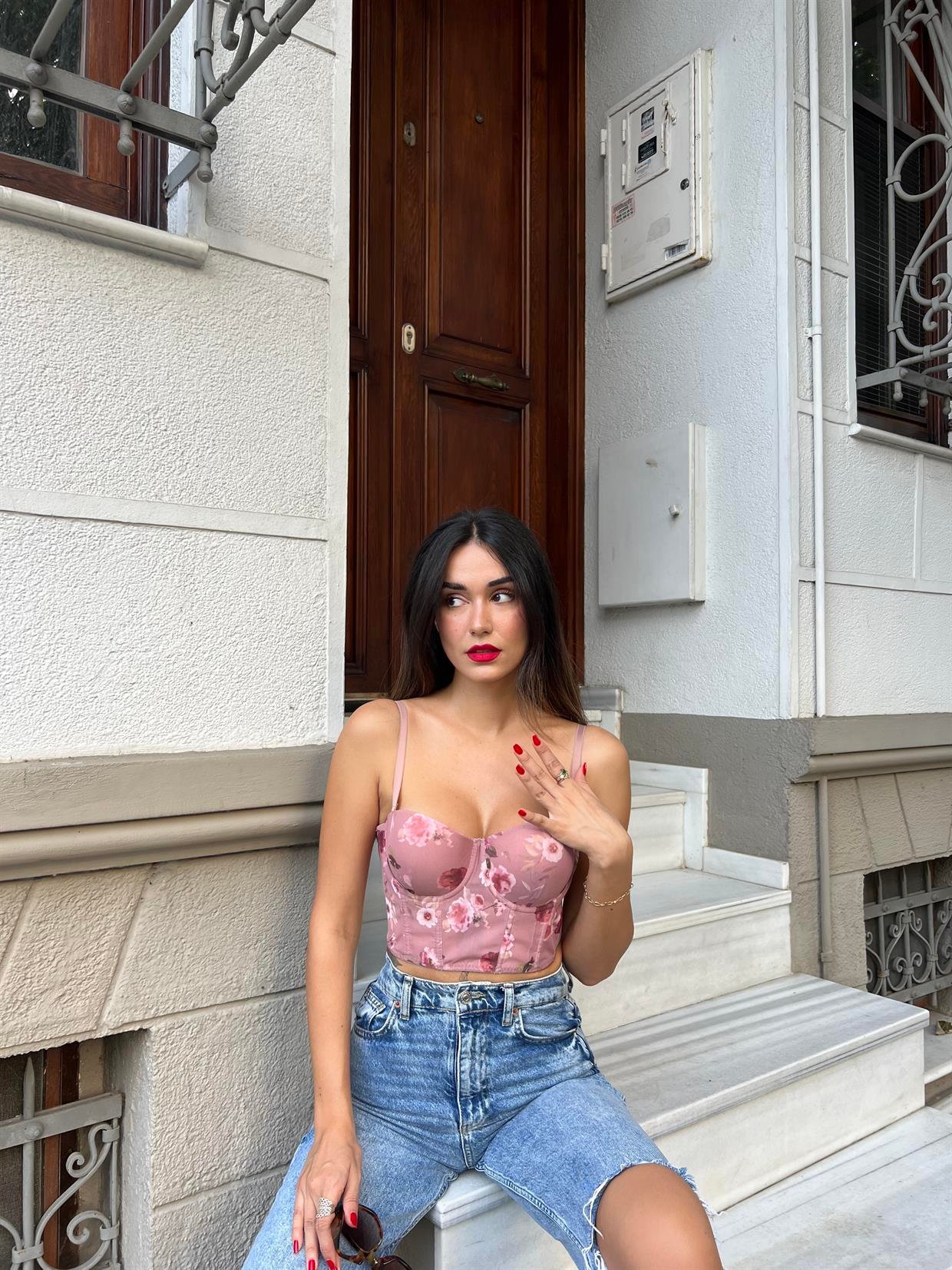 Baskılı Korseli Pudra Sütyen Takımı(677)