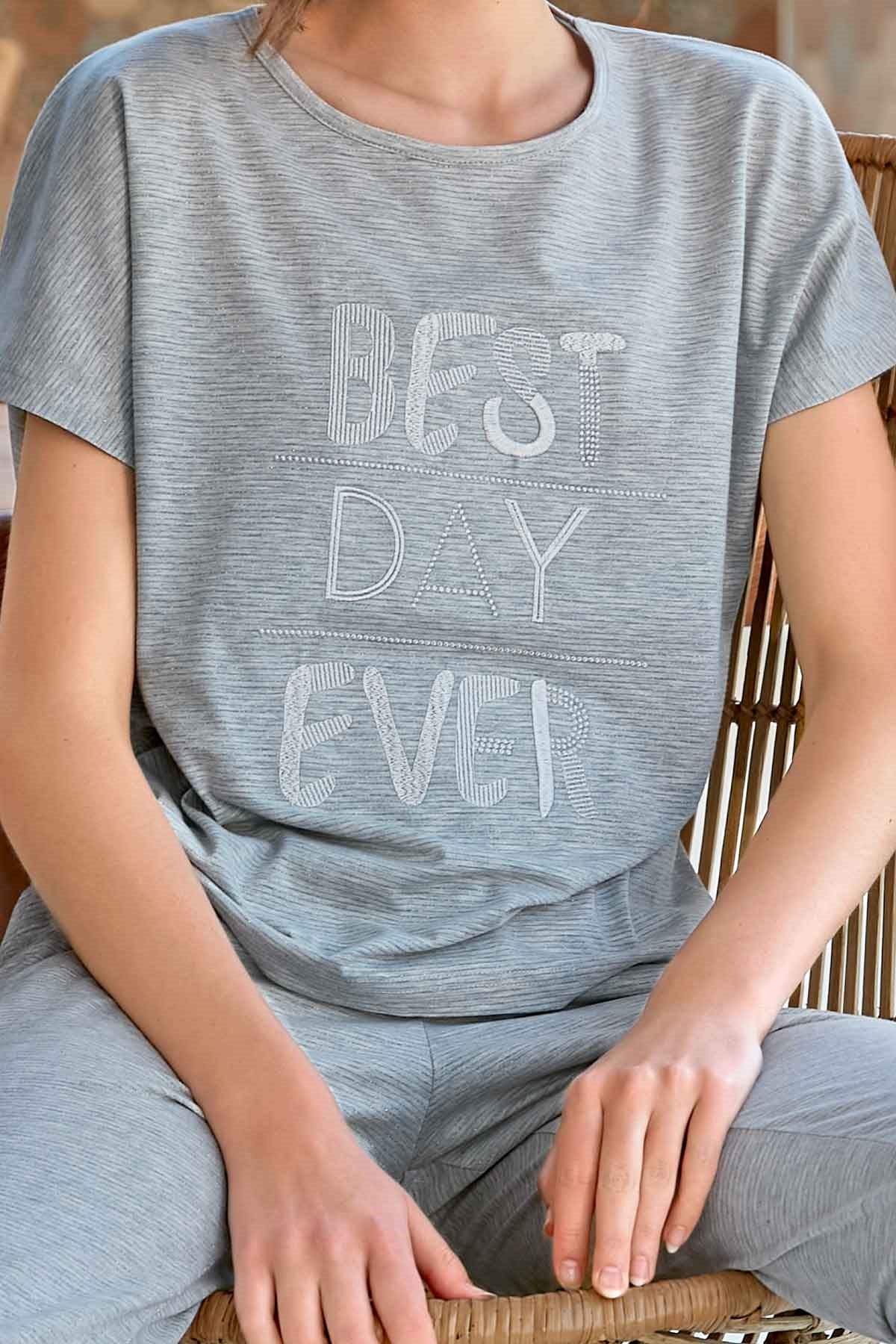 Bayan K.Kol Gri Pijama Takımı(9066)