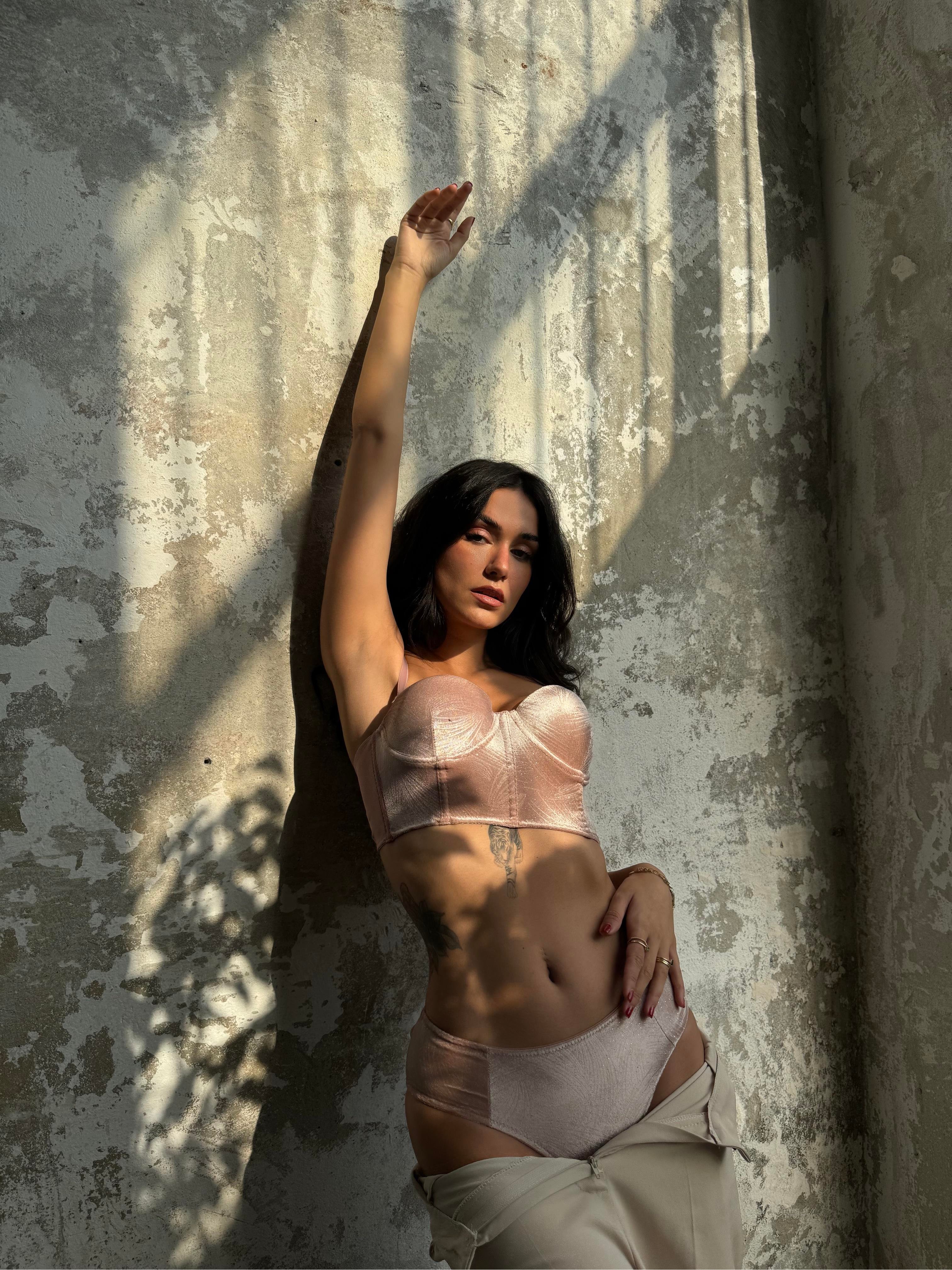 Cansoy Eros Kadife Pudra Bustiyer Takım