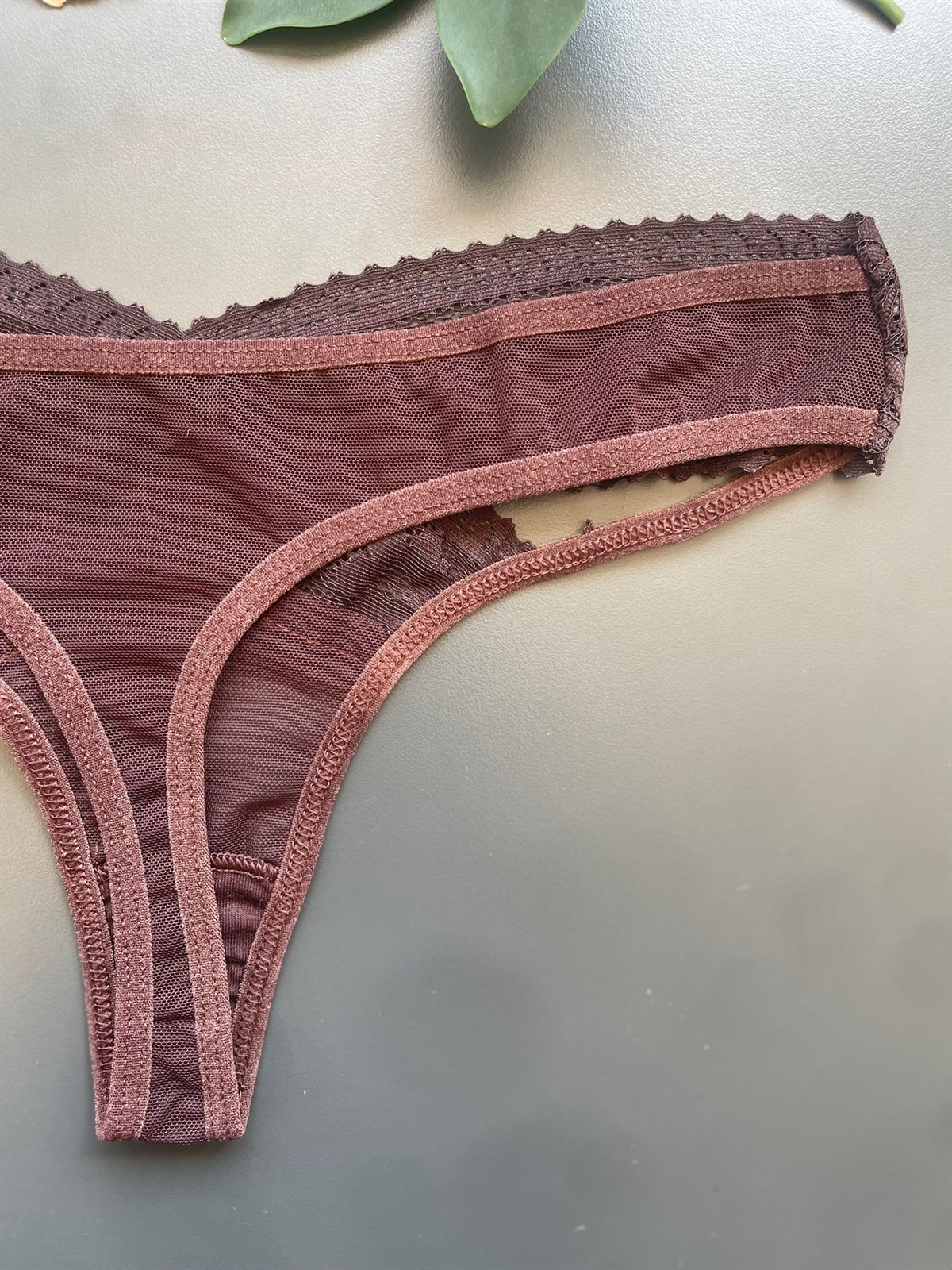 Çapraz Dantelli Tül Kahve Tanga (4556)