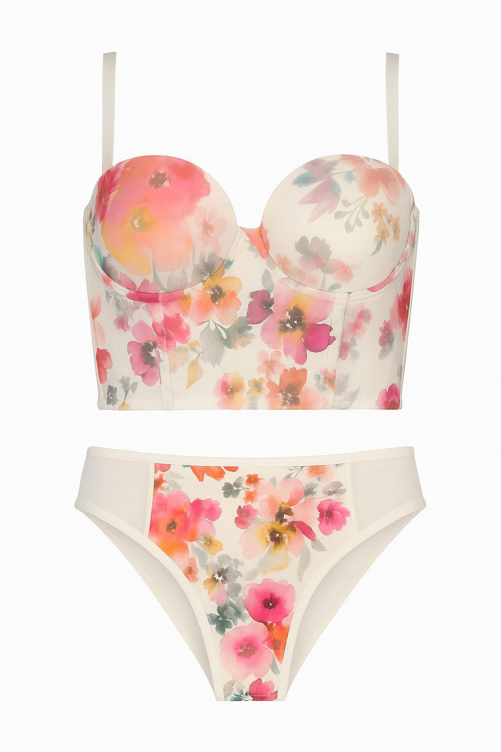 Çiçekli Destekli Ekru Bustiyer Takımı(677)