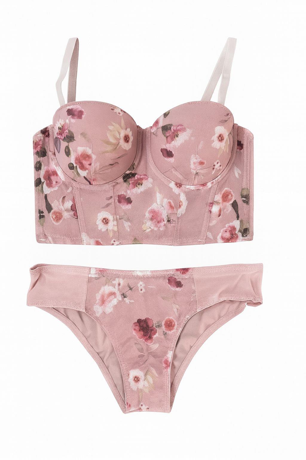 Çiçekli Destekli Pudra Bustiyer Takımı(677)