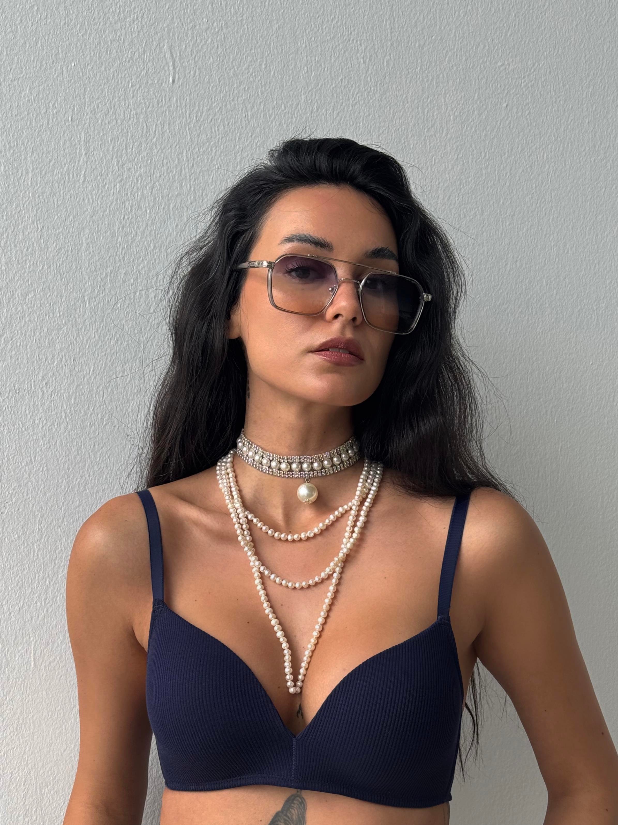 Çizgili Desteksiz Kapsız Balensiz Lacivert Sütyen Takımı (701T)