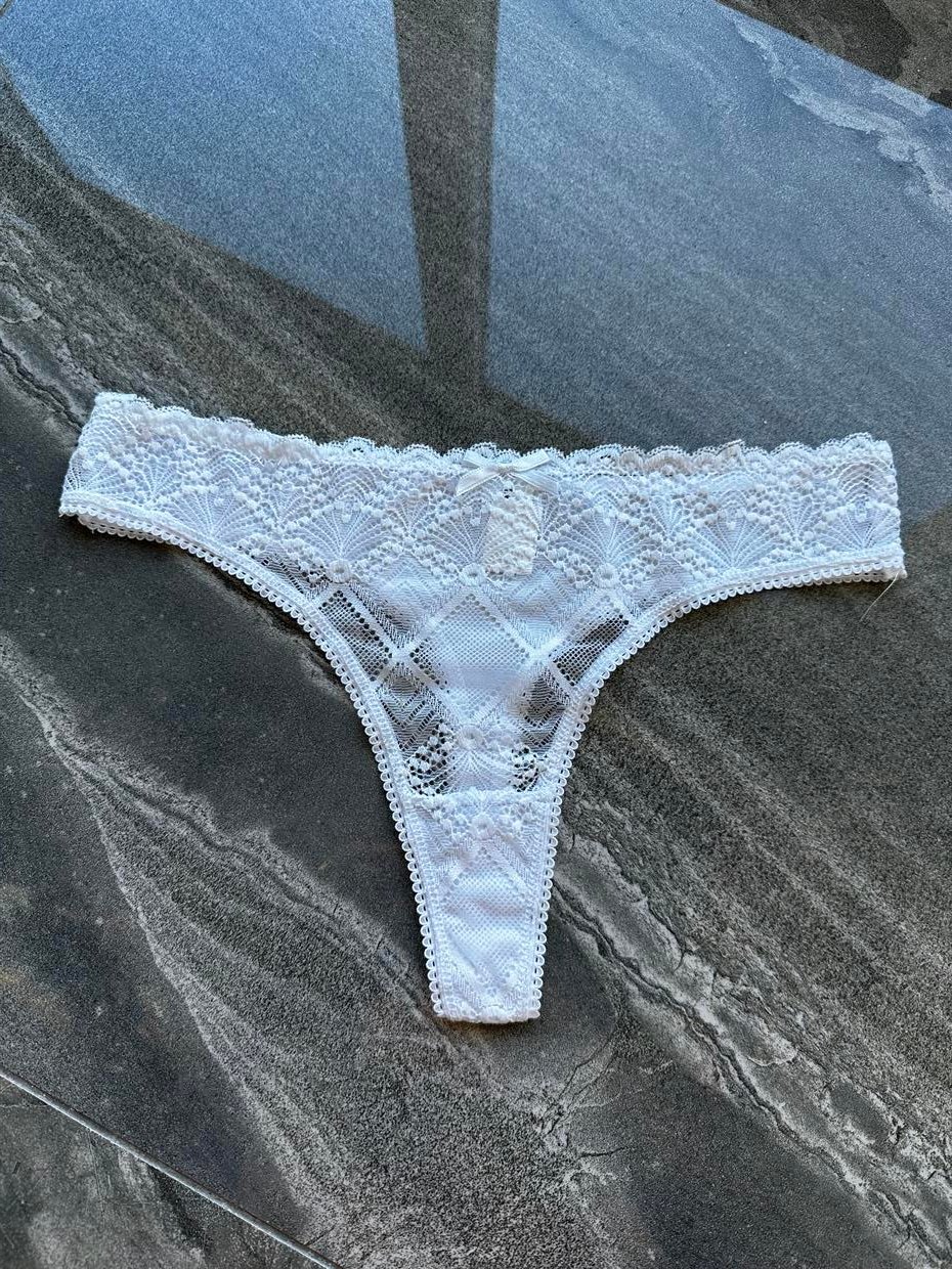 Dantelli Arka Pamuk Beyaz Tanga