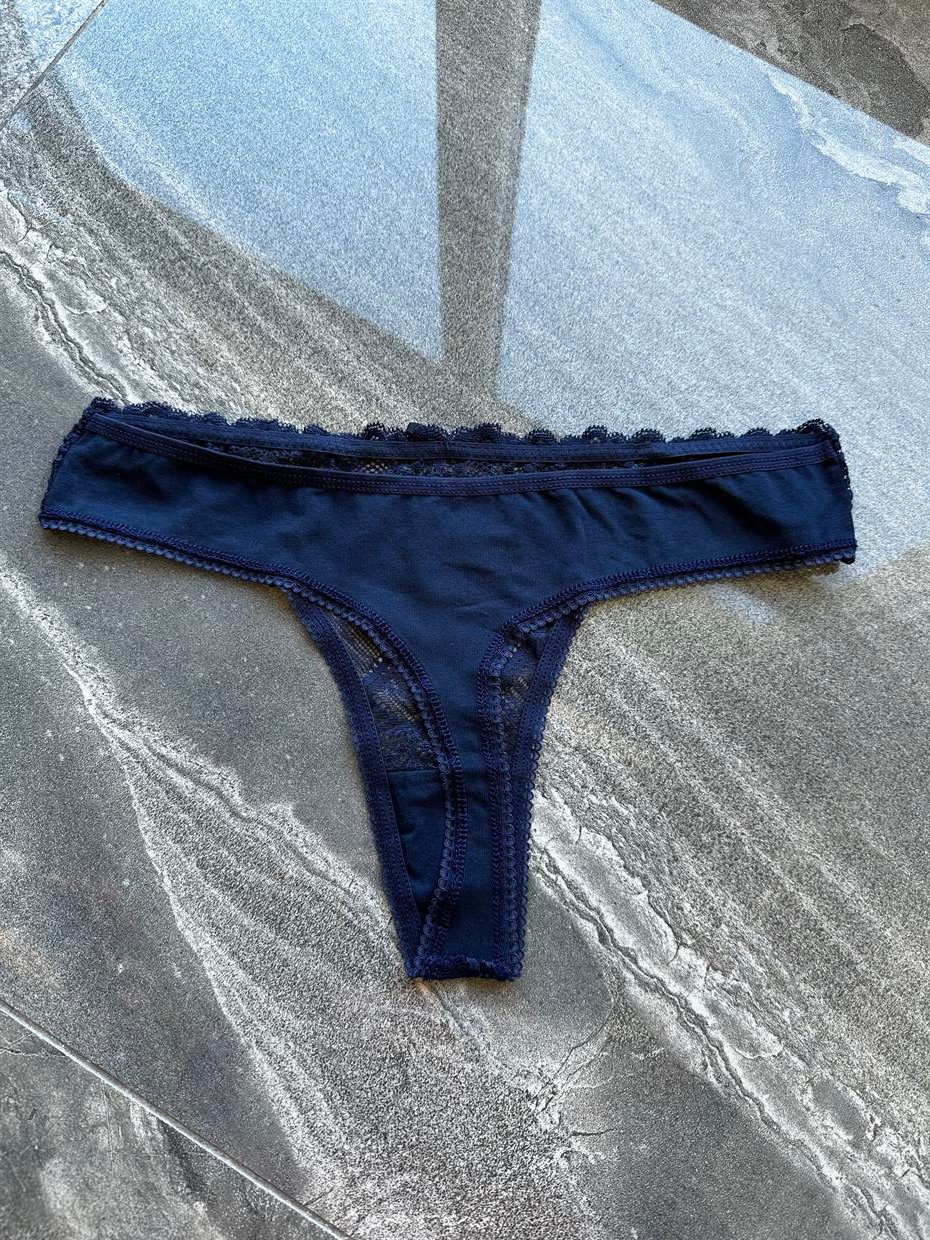 Dantelli Arka Pamuk Lacivert Tanga