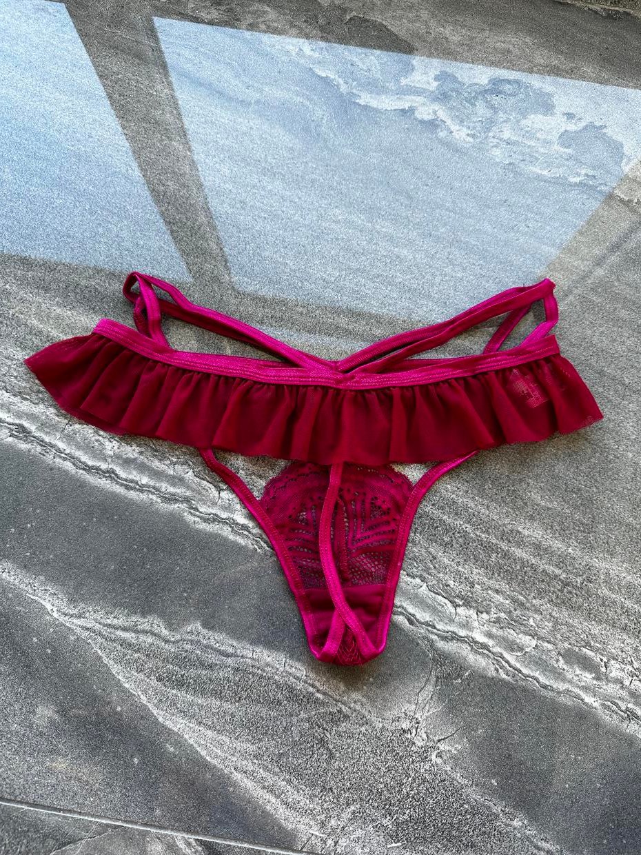 Dantelli İp Detaylı Transparan Tanga