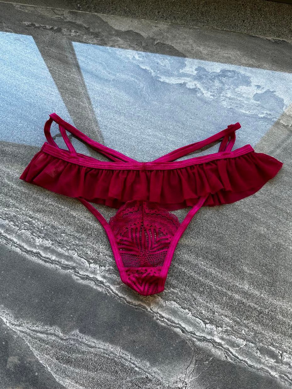 Dantelli İp Detaylı Transparan Tanga